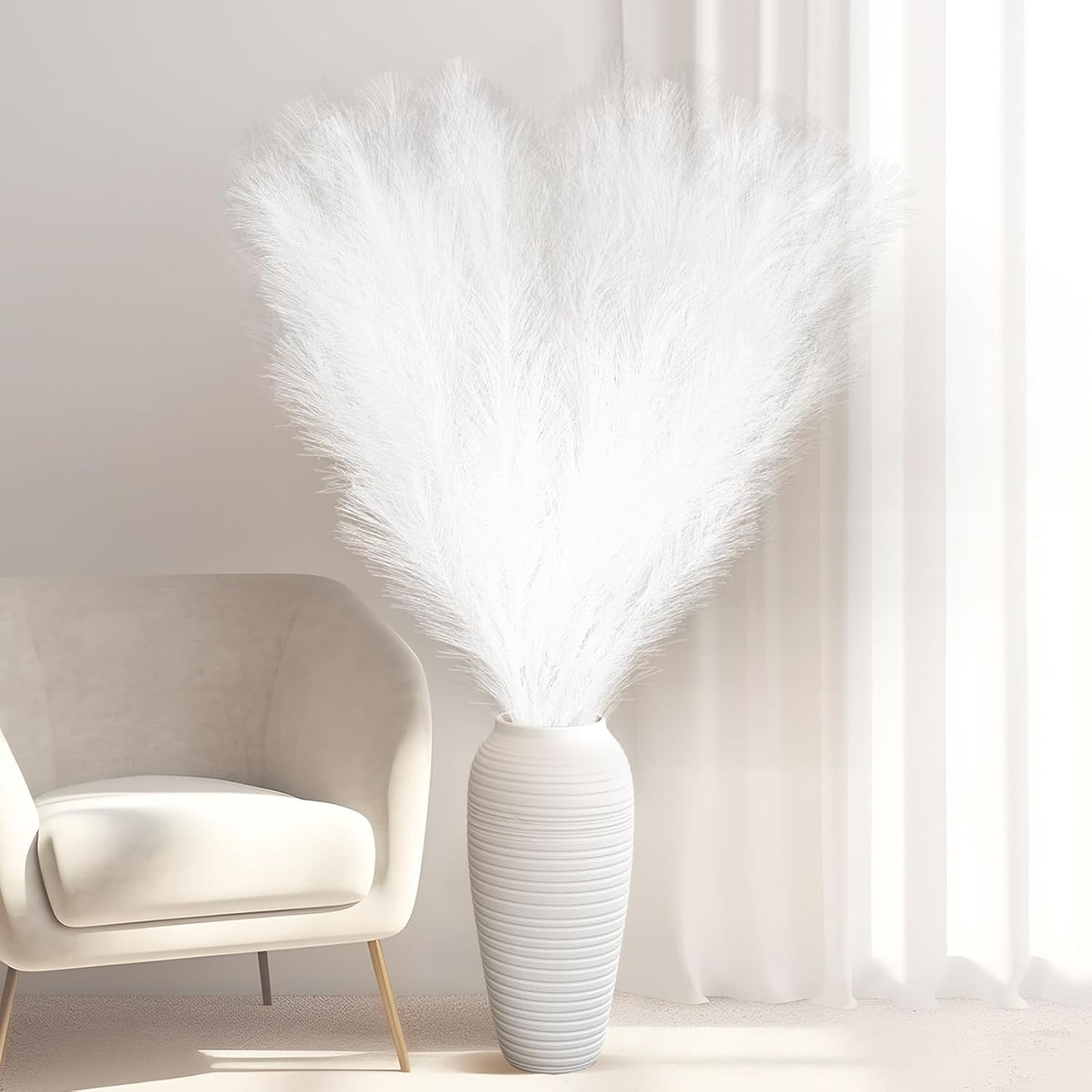 Zeyune 10 Pcs 71'' Large Faux Pampas Grass Decor Tall Artificial Pompous Grass Bulk for Boho Floor Vase Filler Wedding Floral Arrangements Home Baby Shower and Boho Decor (Beige)