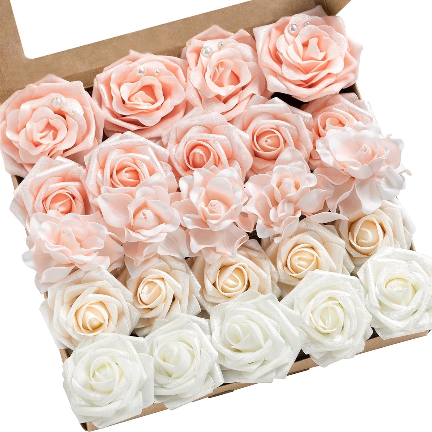 Ling's Moment Artificial Flowers Fake Roses Faux Peony Foam Gardenia Combo for DIY Wedding Bouquets Centerpieces Arrangements Bridal Shower Party Home Decorations, Purple, 23pcs