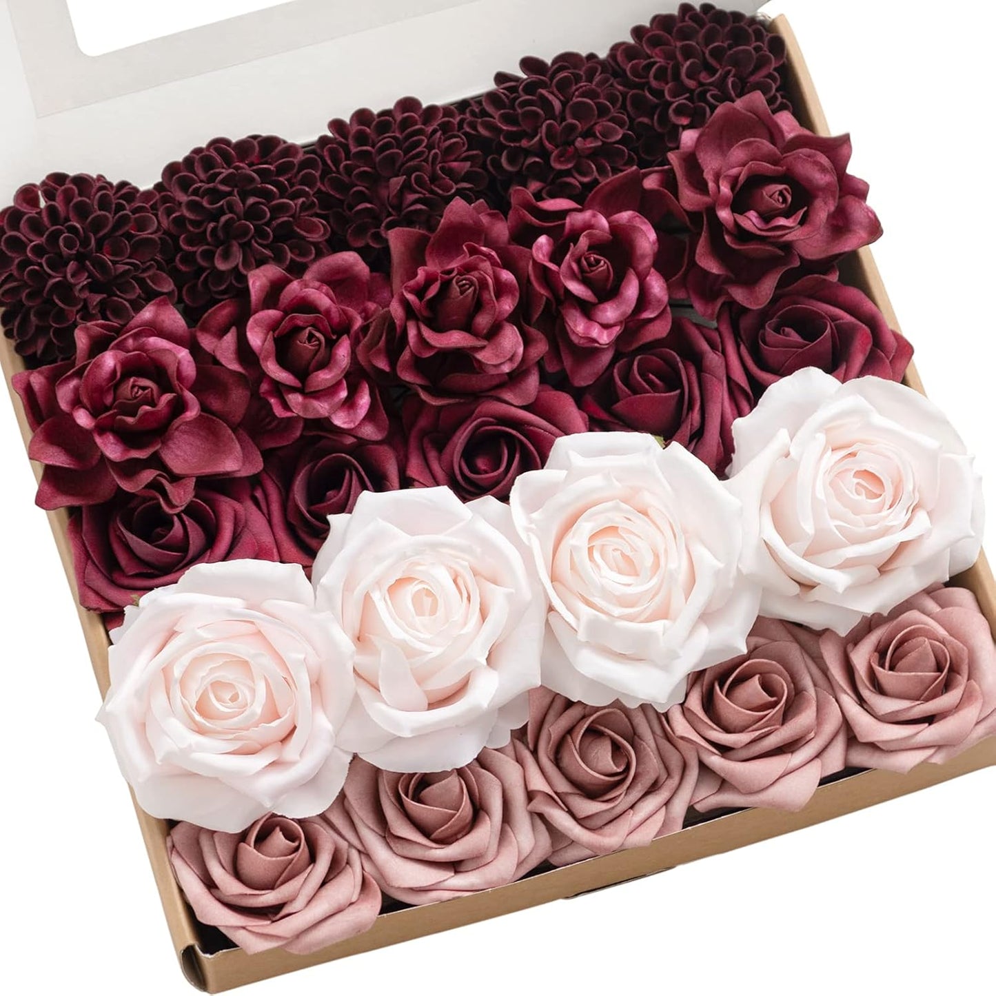 Ling's Moment Artificial Flowers Fake Roses Faux Peony Foam Gardenia Combo for DIY Wedding Bouquets Centerpieces Arrangements Bridal Shower Party Home Decorations, Purple, 23pcs