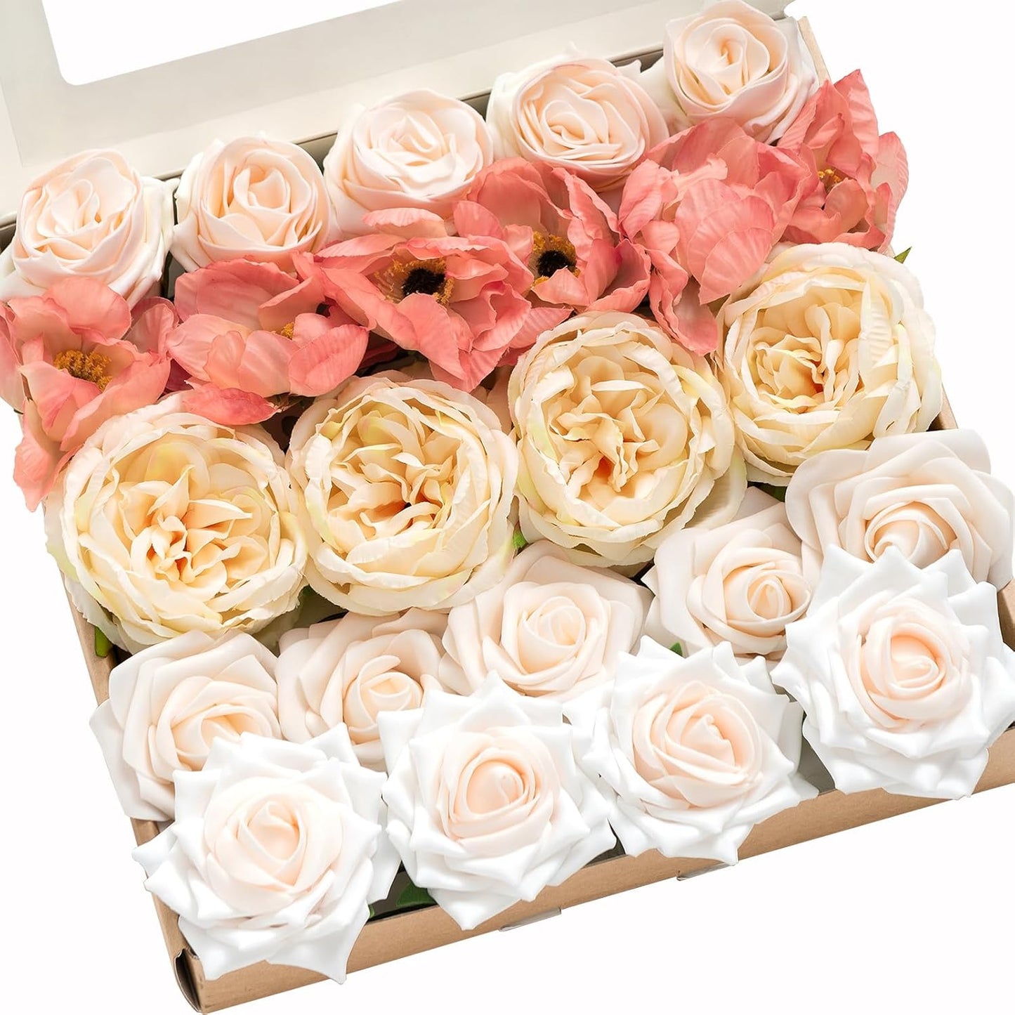 Ling's Moment Artificial Flowers Fake Roses Faux Peony Foam Gardenia Combo for DIY Wedding Bouquets Centerpieces Arrangements Bridal Shower Party Home Decorations, Purple, 23pcs