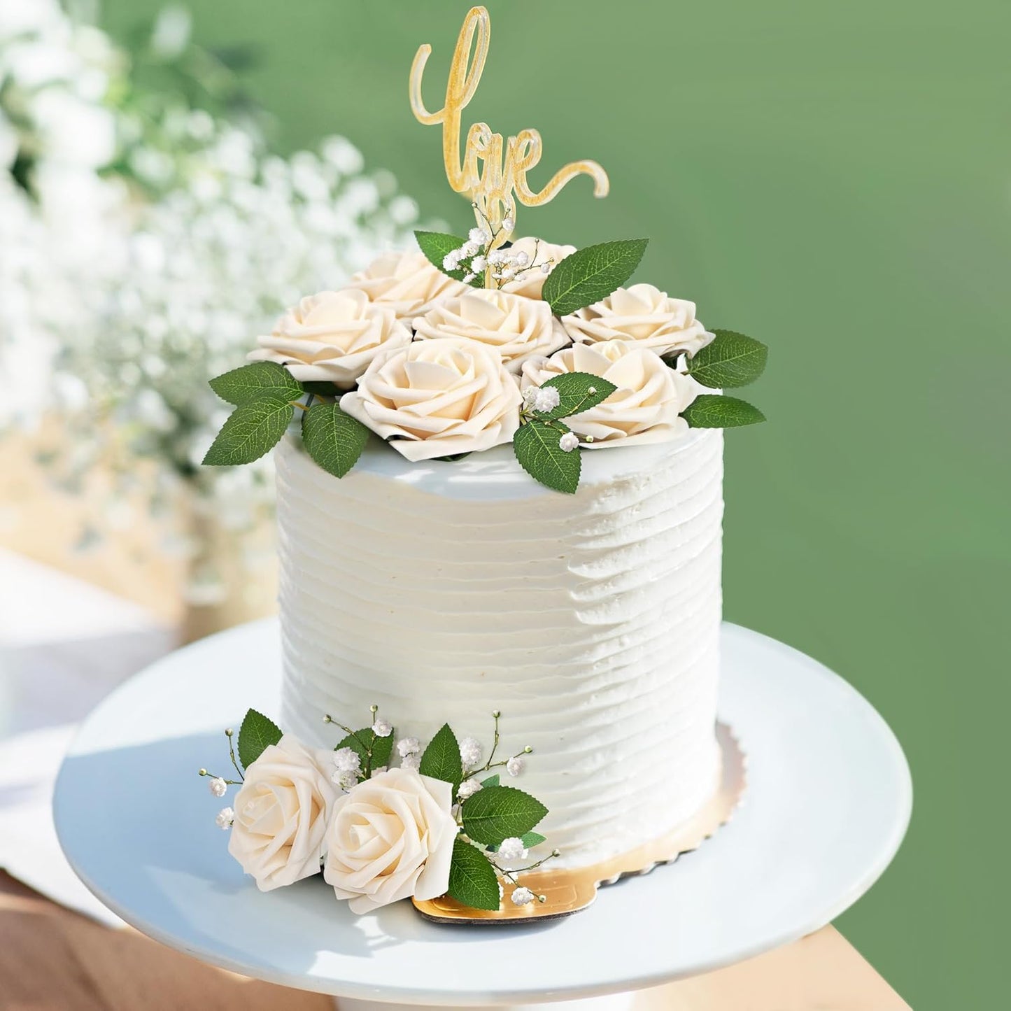 Mocoosy 50Pcs Rose Artificial Flowers, Cream White Fake Roses for Decorations, Real Touch Beige Foam Rose Bulk with Stems DIY Wedding Bouquets Floral Arrangements Bridal Shower Party Home Table Decor
