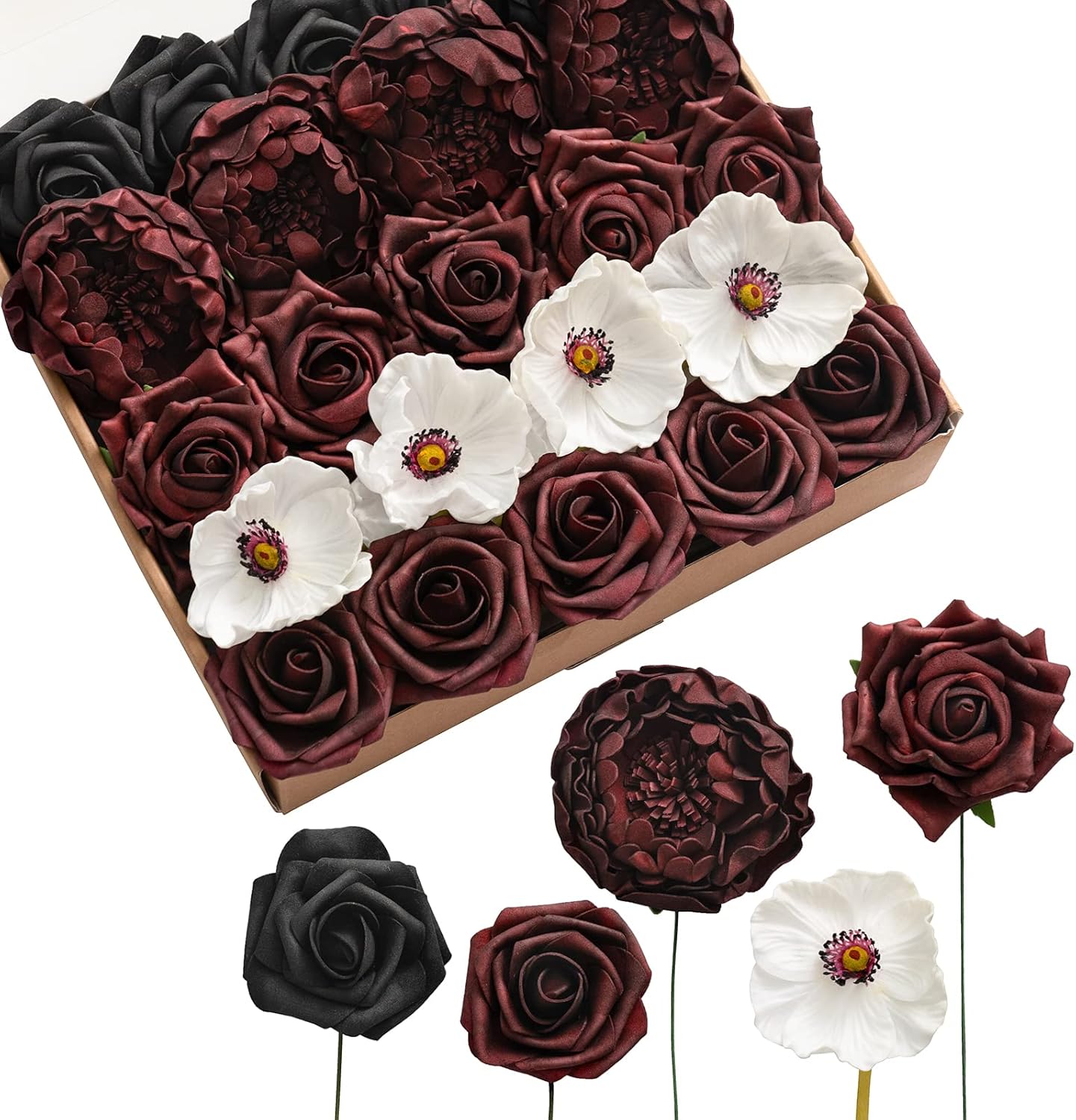 Ling's Moment Artificial Flowers Fake Roses Faux Peony Foam Gardenia Combo for DIY Wedding Bouquets Centerpieces Arrangements Bridal Shower Party Home Decorations, Purple, 23pcs