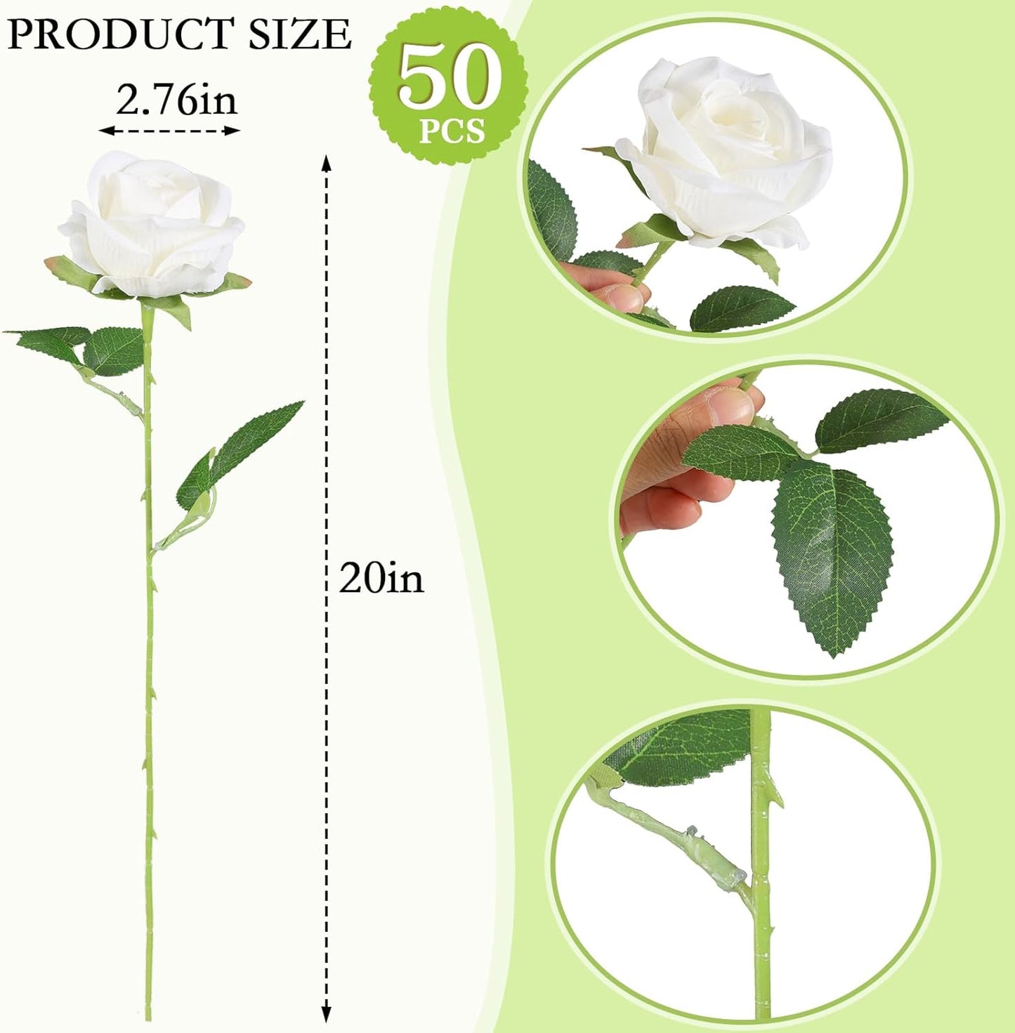 Hananona 50 Pcs Artificial Roses in Bulk, Fake Velvet Silk White Roses Realistic White Roses for Wedding Centerpieces Flower Arrangement Home Decor (50, White)