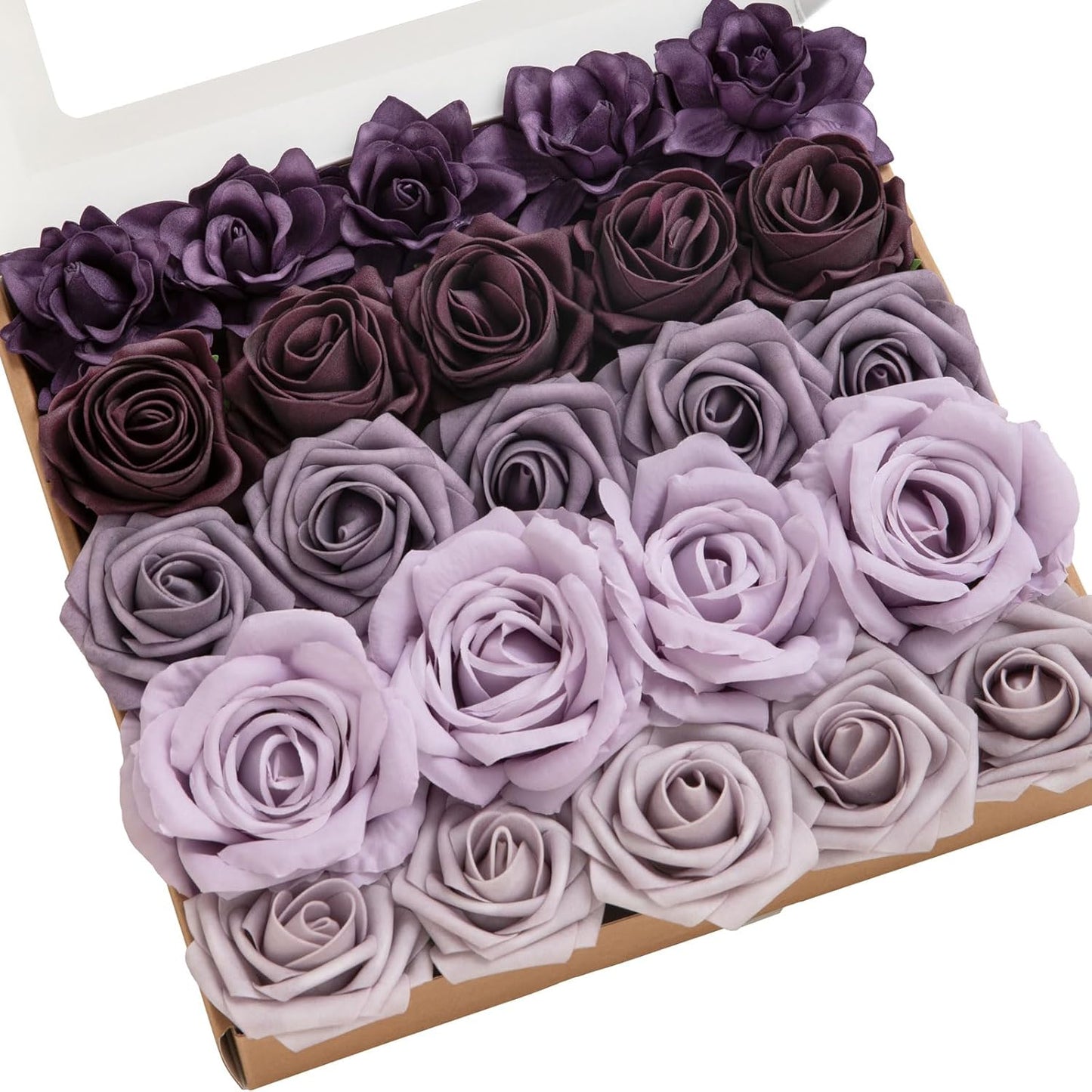 Ling's Moment Artificial Flowers Fake Roses Faux Peony Foam Gardenia Combo for DIY Wedding Bouquets Centerpieces Arrangements Bridal Shower Party Home Decorations, Purple, 23pcs