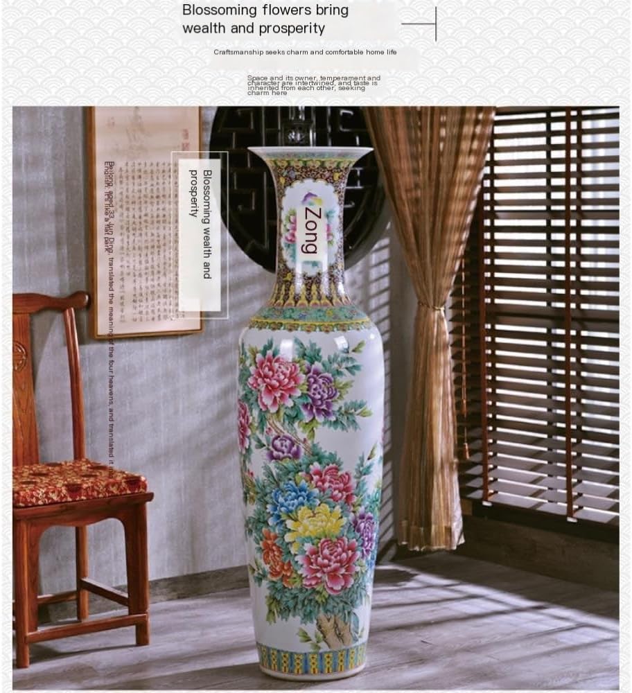 Vase, Elegant Chinese Pastel Ceramic Floor Vase for Home & Living Room Decor, Perfect for Flower Arrangement, Office Opening, & Modern Interior Design Decorative Vase(Large)