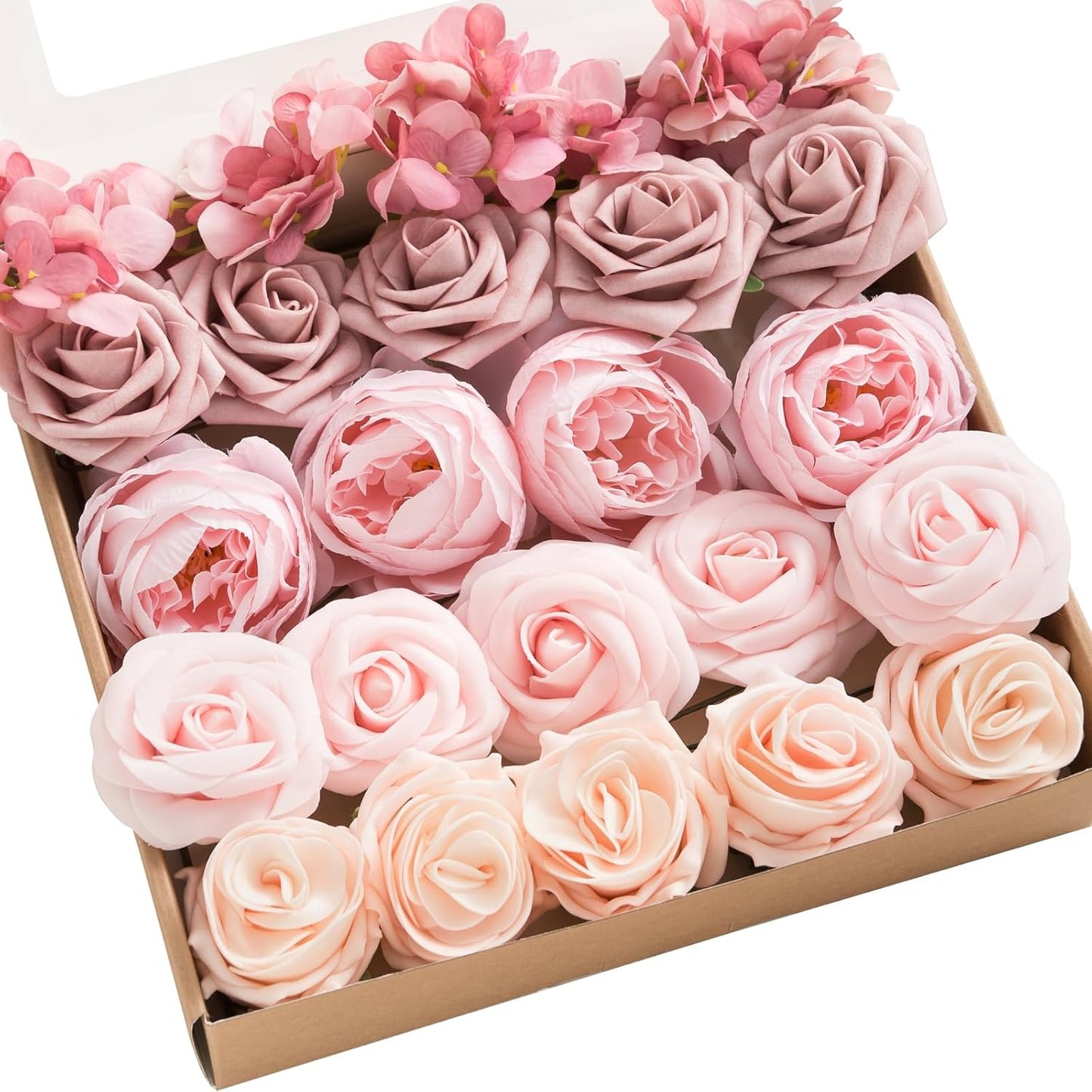 Ling's Moment Artificial Flowers Fake Roses Faux Peony Foam Gardenia Combo for DIY Wedding Bouquets Centerpieces Arrangements Bridal Shower Party Home Decorations, Purple, 23pcs