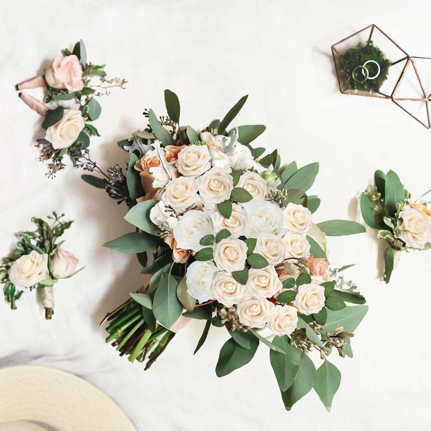 Mocoosy 50Pcs Rose Artificial Flowers, Cream White Fake Roses for Decorations, Real Touch Beige Foam Rose Bulk with Stems DIY Wedding Bouquets Floral Arrangements Bridal Shower Party Home Table Decor