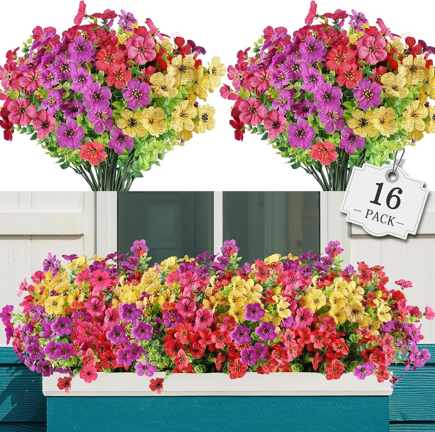 AGIRL 24 Bundles Artificial Flowers Outdoor,No Fade Fake Plastic Flowers Faux Plants for Decoration Hanging Planters Indoor Outside Garden Porch Window Box Home Farmhouse Wedding
