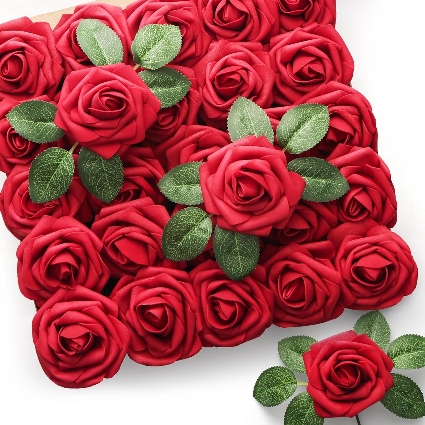 Mocoosy 50Pcs Rose Artificial Flowers, Cream White Fake Roses for Decorations, Real Touch Beige Foam Rose Bulk with Stems DIY Wedding Bouquets Floral Arrangements Bridal Shower Party Home Table Decor