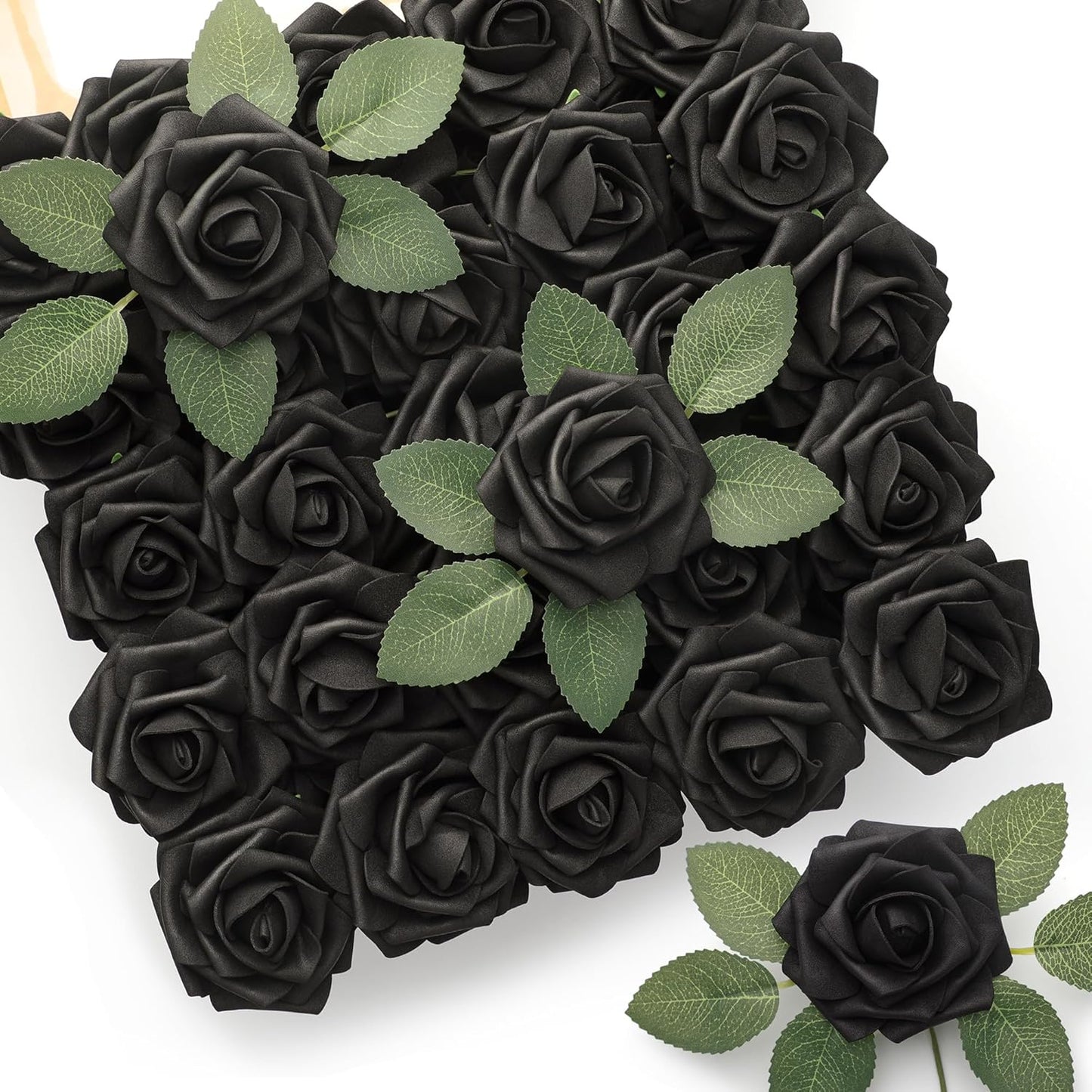 Mocoosy 50Pcs Rose Artificial Flowers, Cream White Fake Roses for Decorations, Real Touch Beige Foam Rose Bulk with Stems DIY Wedding Bouquets Floral Arrangements Bridal Shower Party Home Table Decor