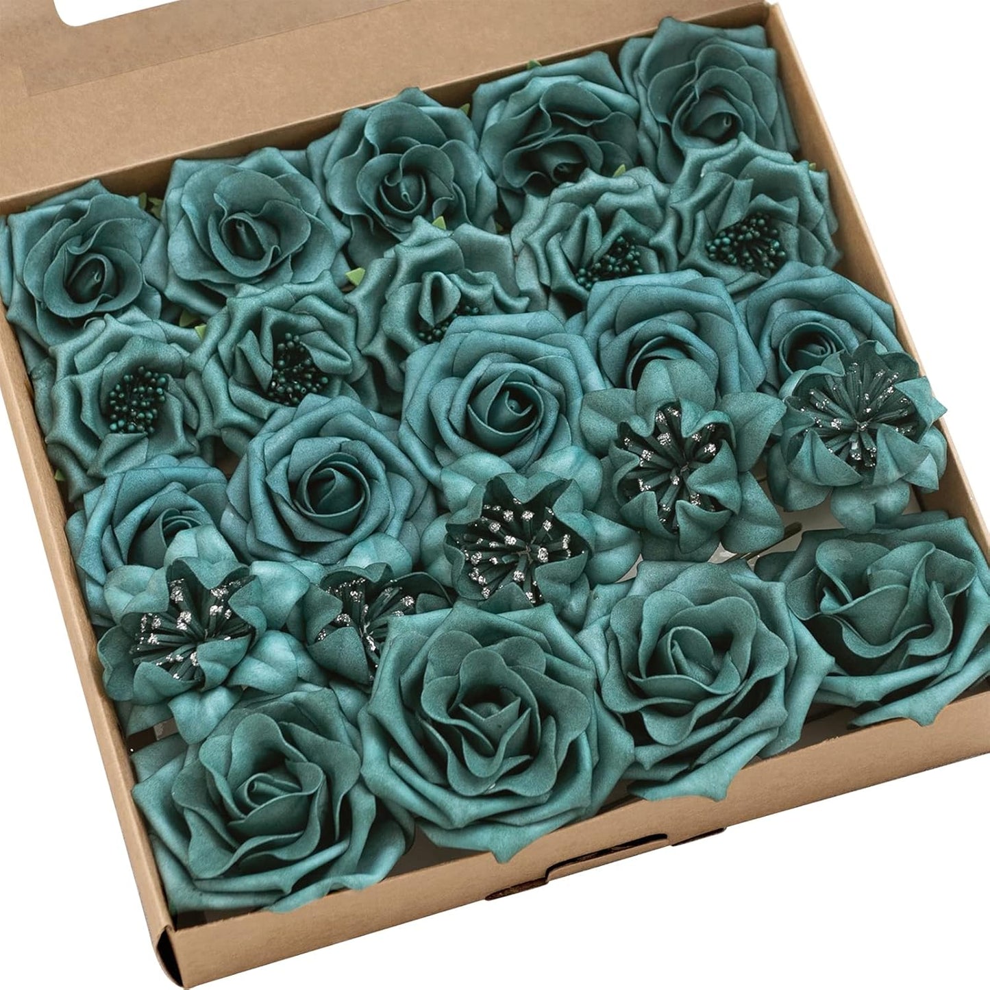 Ling's Moment Artificial Flowers Fake Roses Faux Peony Foam Gardenia Combo for DIY Wedding Bouquets Centerpieces Arrangements Bridal Shower Party Home Decorations, Purple, 23pcs