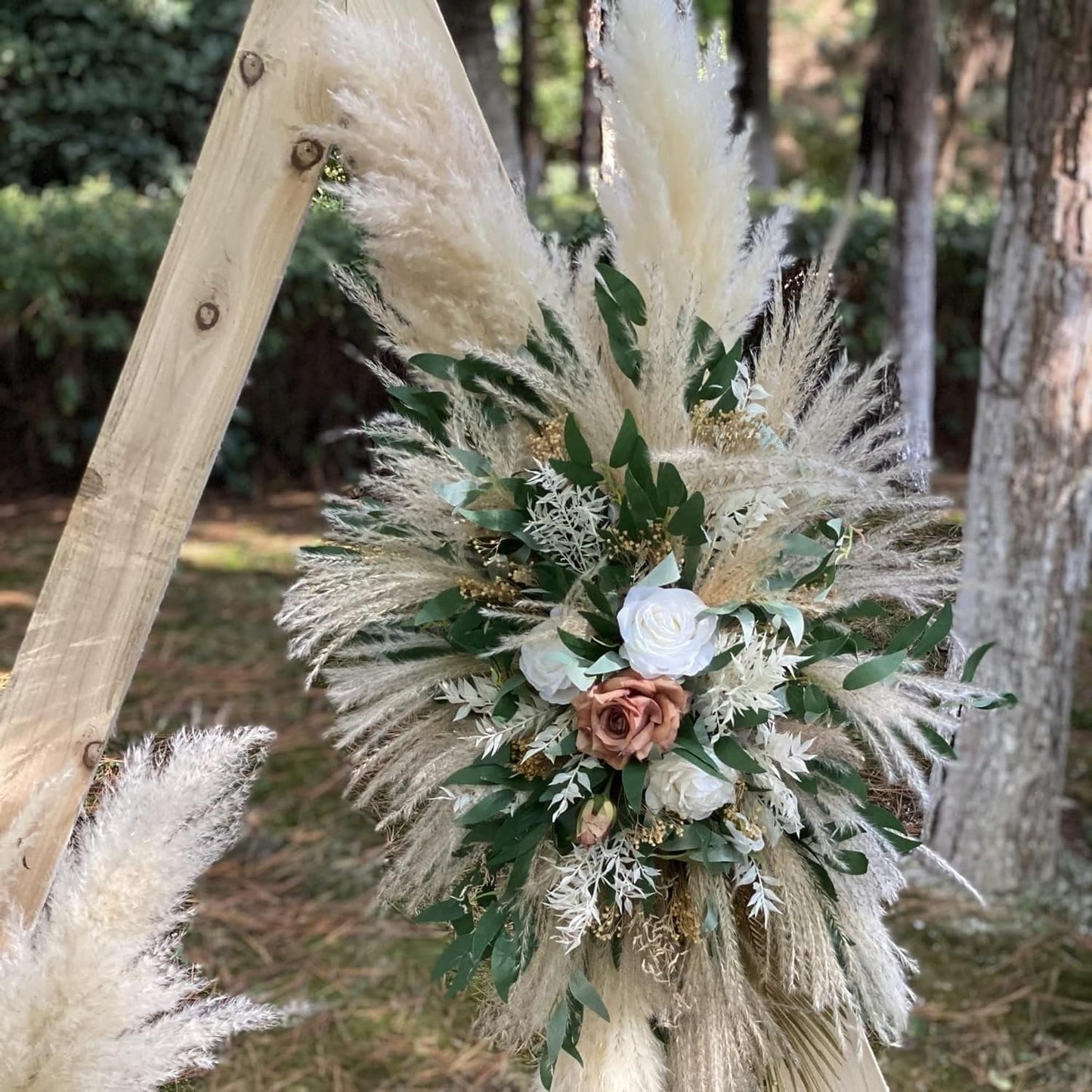 Natural Dried Flower Wall Hanging, Pampas Grass Decor,35-Inch Boho Pampas Grass, Pink Bunny Tails, Palm Leaves, Wedding Arch Decor