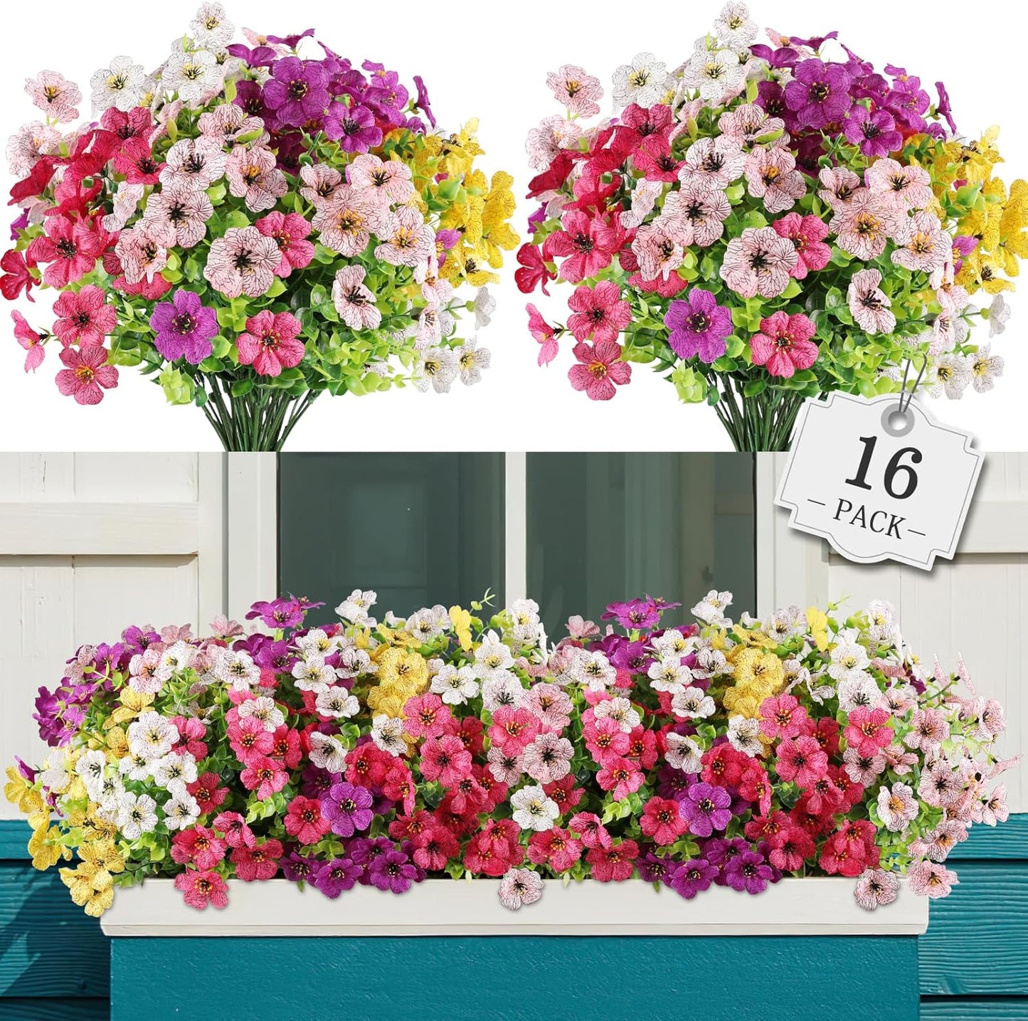 AGIRL 24 Bundles Artificial Flowers Outdoor,No Fade Fake Plastic Flowers Faux Plants for Decoration Hanging Planters Indoor Outside Garden Porch Window Box Home Farmhouse Wedding