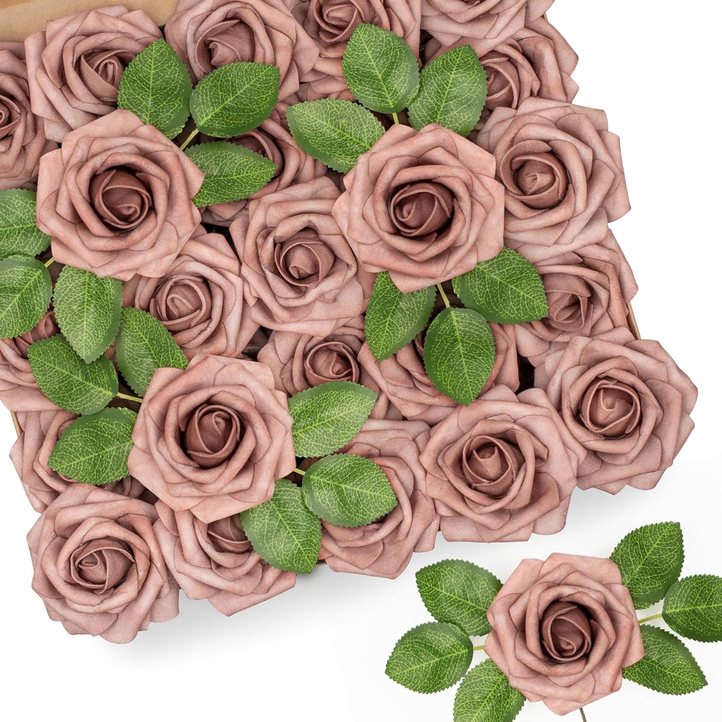 Mocoosy 50Pcs Rose Artificial Flowers, Cream White Fake Roses for Decorations, Real Touch Beige Foam Rose Bulk with Stems DIY Wedding Bouquets Floral Arrangements Bridal Shower Party Home Table Decor