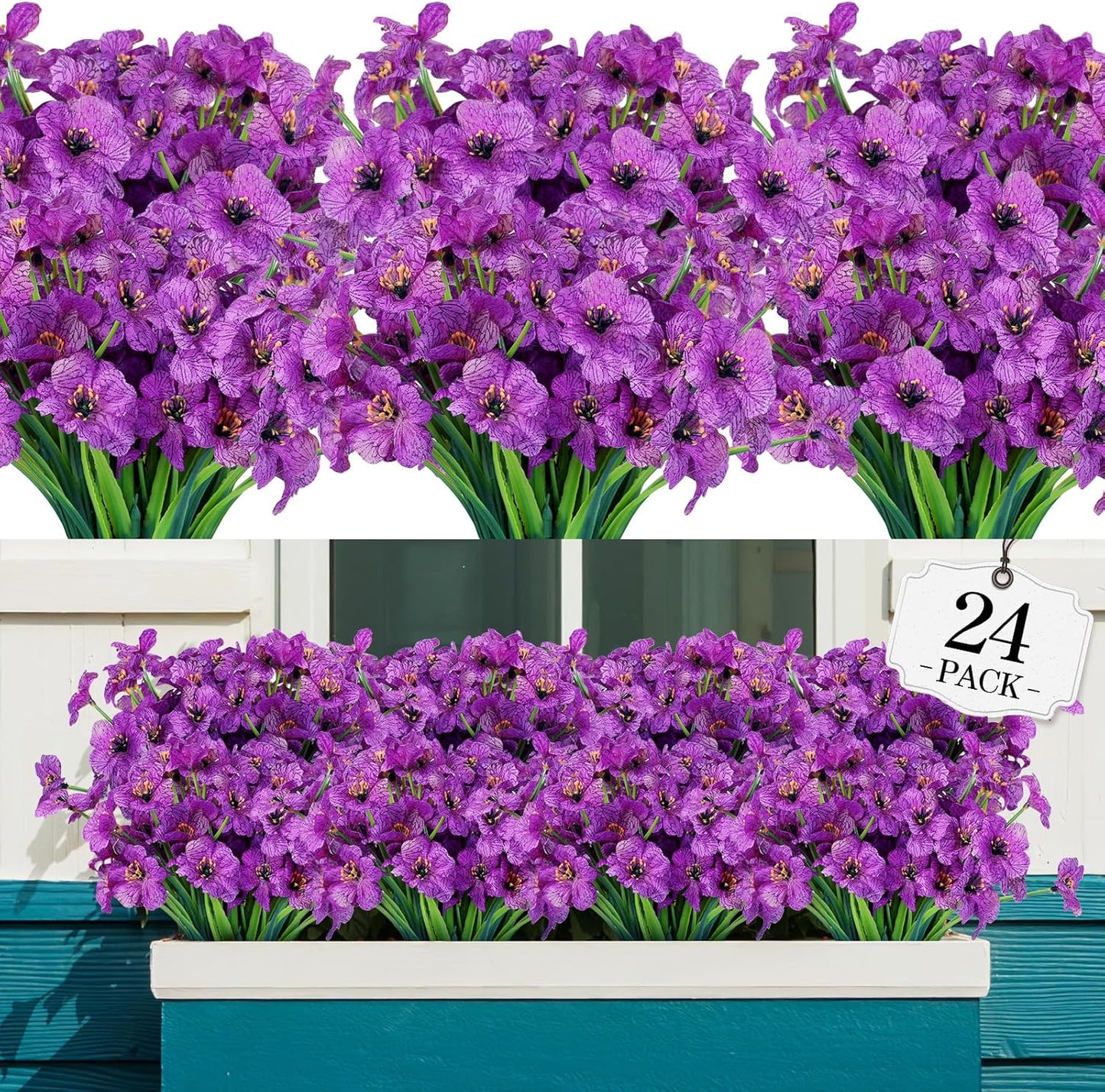 AGIRL 24 Bundles Artificial Flowers Outdoor,No Fade Fake Plastic Flowers Faux Plants for Decoration Hanging Planters Indoor Outside Garden Porch Window Box Home Farmhouse Wedding
