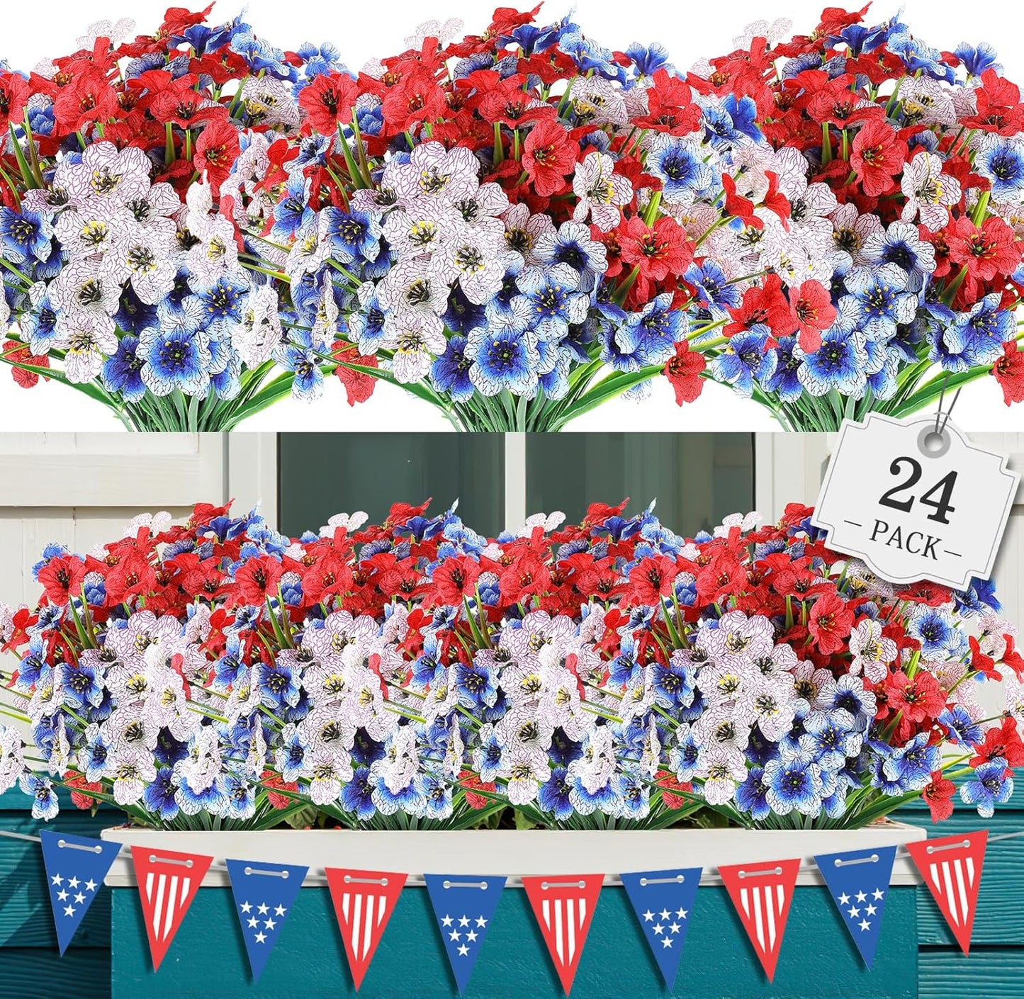 AGIRL 24 Bundles Artificial Flowers Outdoor,No Fade Fake Plastic Flowers Faux Plants for Decoration Hanging Planters Indoor Outside Garden Porch Window Box Home Farmhouse Wedding