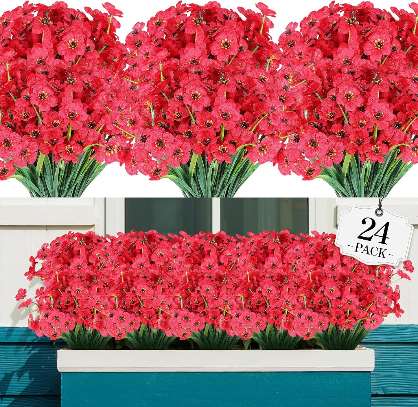 AGIRL 24 Bundles Artificial Flowers Outdoor,No Fade Fake Plastic Flowers Faux Plants for Decoration Hanging Planters Indoor Outside Garden Porch Window Box Home Farmhouse Wedding