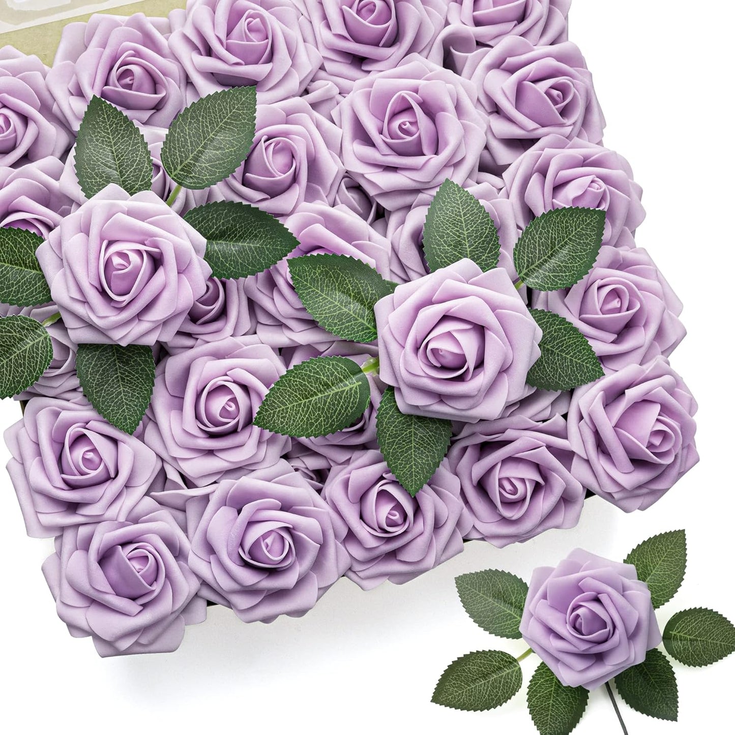 Mocoosy 50Pcs Rose Artificial Flowers, Cream White Fake Roses for Decorations, Real Touch Beige Foam Rose Bulk with Stems DIY Wedding Bouquets Floral Arrangements Bridal Shower Party Home Table Decor