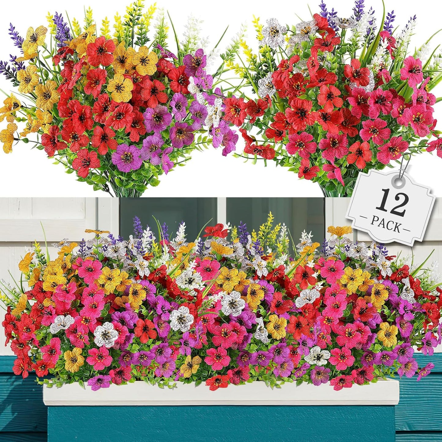 AGIRL 24 Bundles Artificial Flowers Outdoor,No Fade Fake Plastic Flowers Faux Plants for Decoration Hanging Planters Indoor Outside Garden Porch Window Box Home Farmhouse Wedding