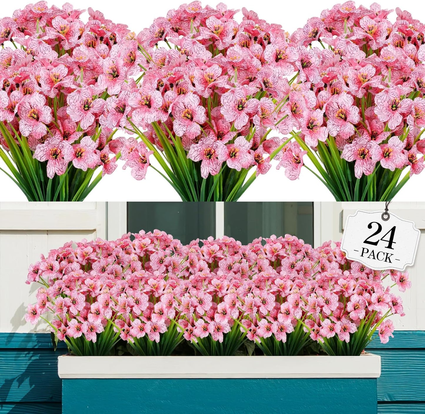 AGIRL 24 Bundles Artificial Flowers Outdoor,No Fade Fake Plastic Flowers Faux Plants for Decoration Hanging Planters Indoor Outside Garden Porch Window Box Home Farmhouse Wedding