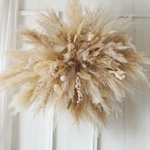 Natural Dried Flower Wall Hanging, Pampas Grass Decor,35-Inch Boho Pampas Grass, Pink Bunny Tails, Palm Leaves, Wedding Arch Decor