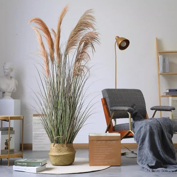 57-inch Artificial Tall Grass Indoor Floor Decor with 7 Reed Flowers & Denser Foliage (1-Pack)