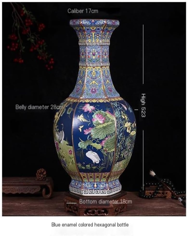 Flower Vase,Glass Vases Floor-Standing Vase Ceramic Decorative Vase Antique Chinese Enamel Porcelain Home Crafts Ornament Vase Vase,Blue,A