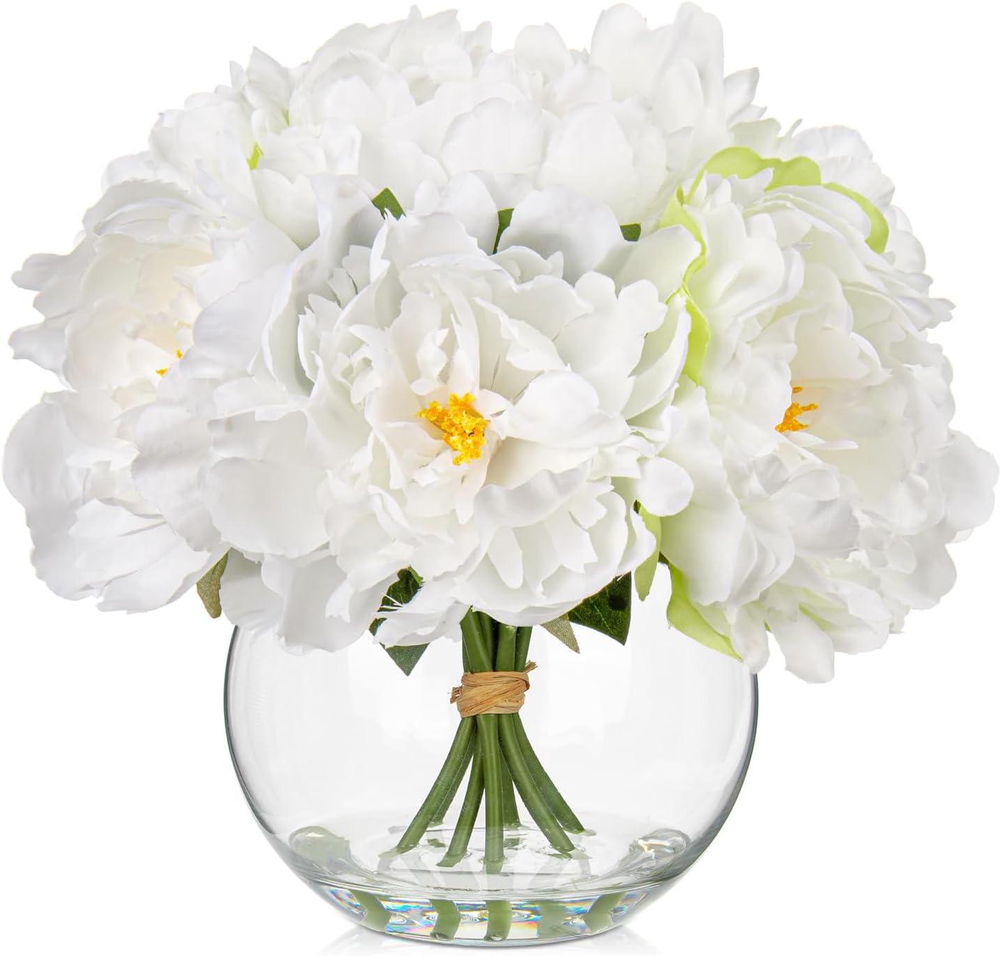Hollyone Hydrangea Artificial Flowers with Vase White Silk Fake Flowers Arrangements in Glass Vase with Faux Water for Home Bathroom Office Table Centerpiece Shelf Decorations