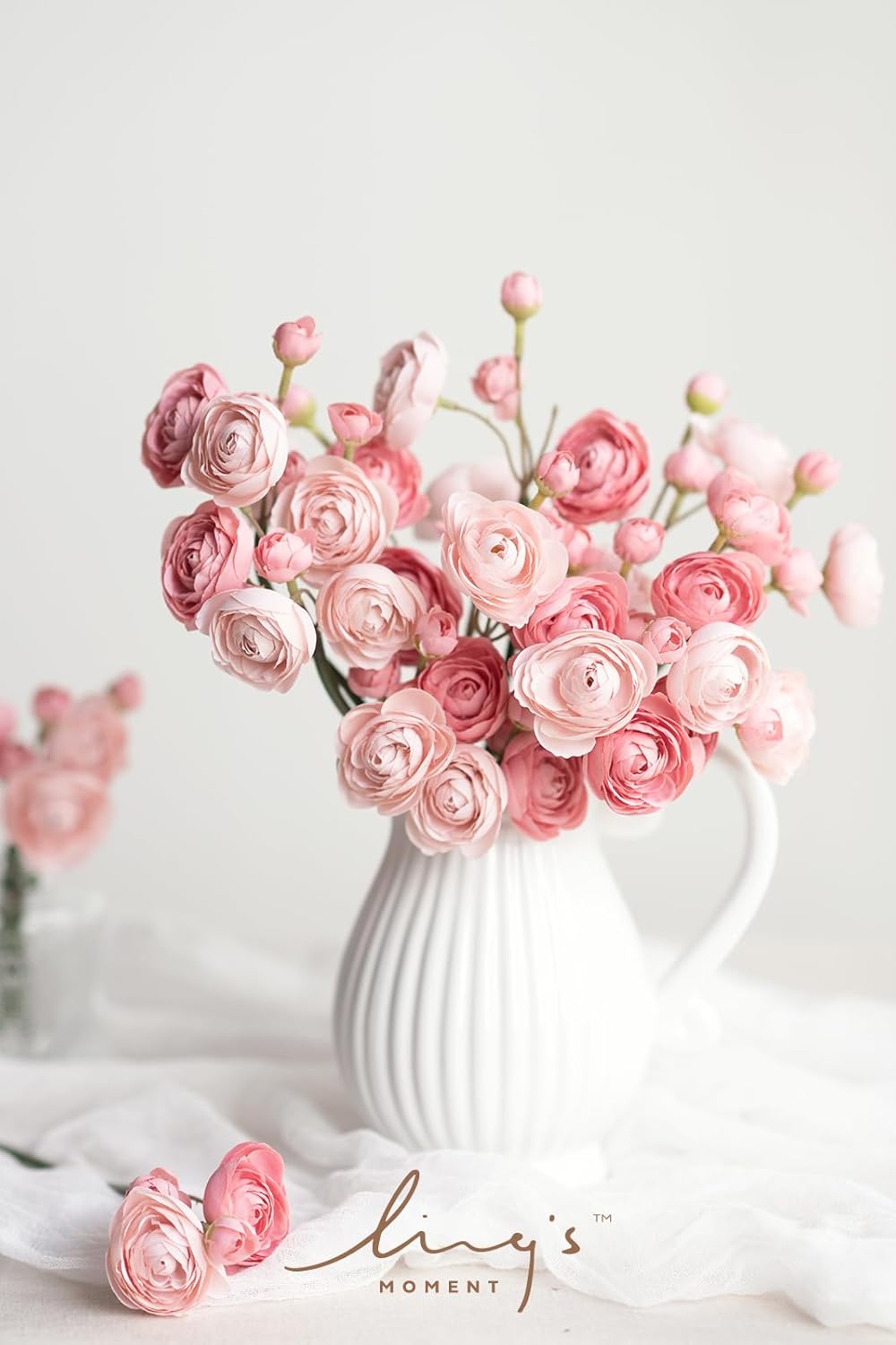 Ling's Moment Ranunculus Artificial Flower, Faux Silk Mini Ranunculus Flowers for DIY Bouquet, Bulk Fake Wedding Filler Flowers for Centerpieces Arrangements Bridal Shower Decorations, Dusty Rose