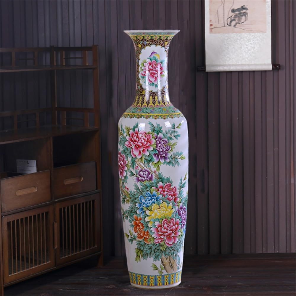 Vase, Elegant Chinese Pastel Ceramic Floor Vase for Home & Living Room Decor, Perfect for Flower Arrangement, Office Opening, & Modern Interior Design Decorative Vase(Large)