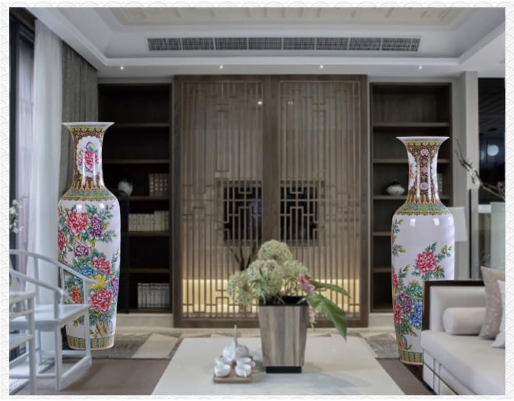 Vase, Elegant Chinese Pastel Ceramic Floor Vase for Home & Living Room Decor, Perfect for Flower Arrangement, Office Opening, & Modern Interior Design Decorative Vase(Large)