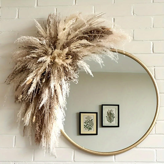 Natural Dried Flower Wall Hanging, Pampas Grass Decor,35-Inch Boho Pampas Grass, Pink Bunny Tails, Palm Leaves, Wedding Arch Decor
