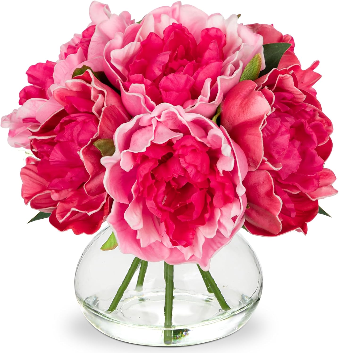 Hollyone Hydrangea Artificial Flowers with Vase White Silk Fake Flowers Arrangements in Glass Vase with Faux Water for Home Bathroom Office Table Centerpiece Shelf Decorations