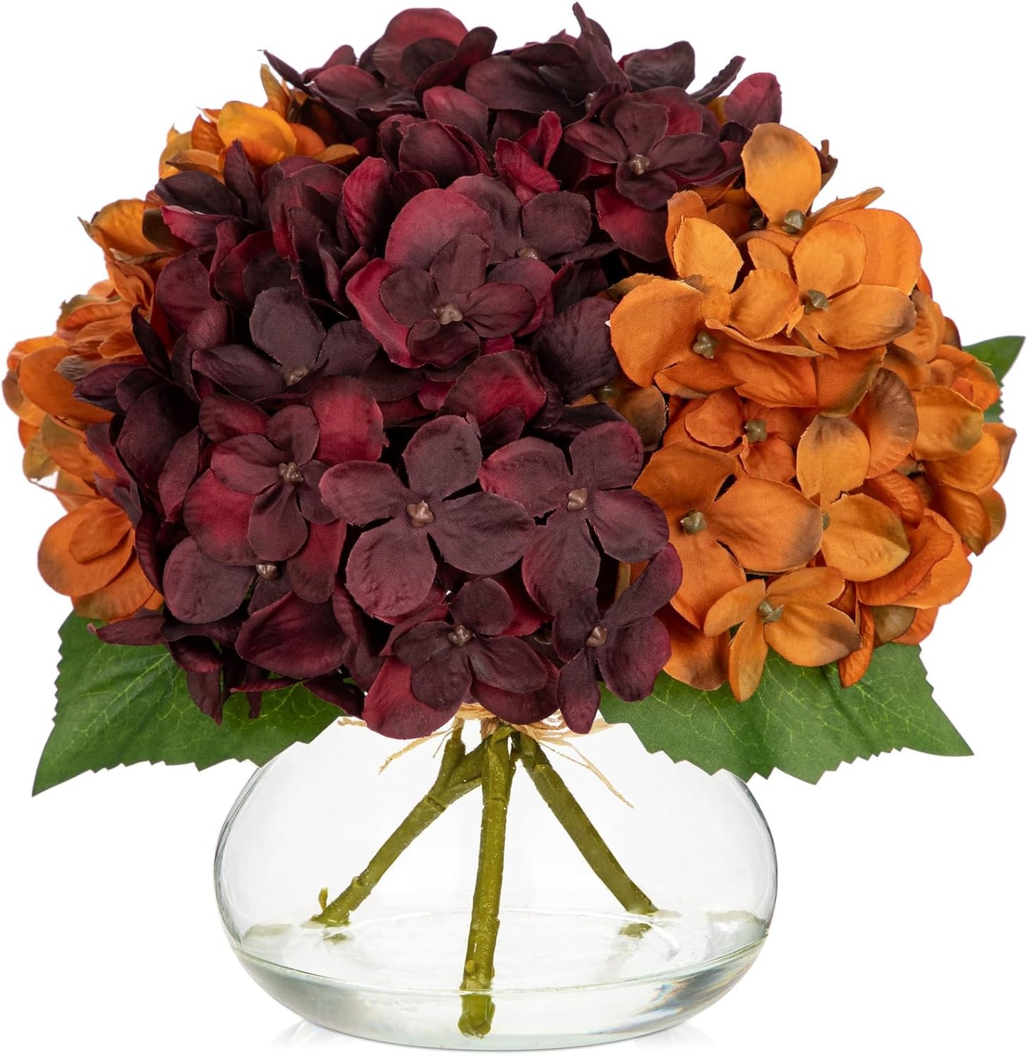 Hollyone Hydrangea Artificial Flowers with Vase White Silk Fake Flowers Arrangements in Glass Vase with Faux Water for Home Bathroom Office Table Centerpiece Shelf Decorations
