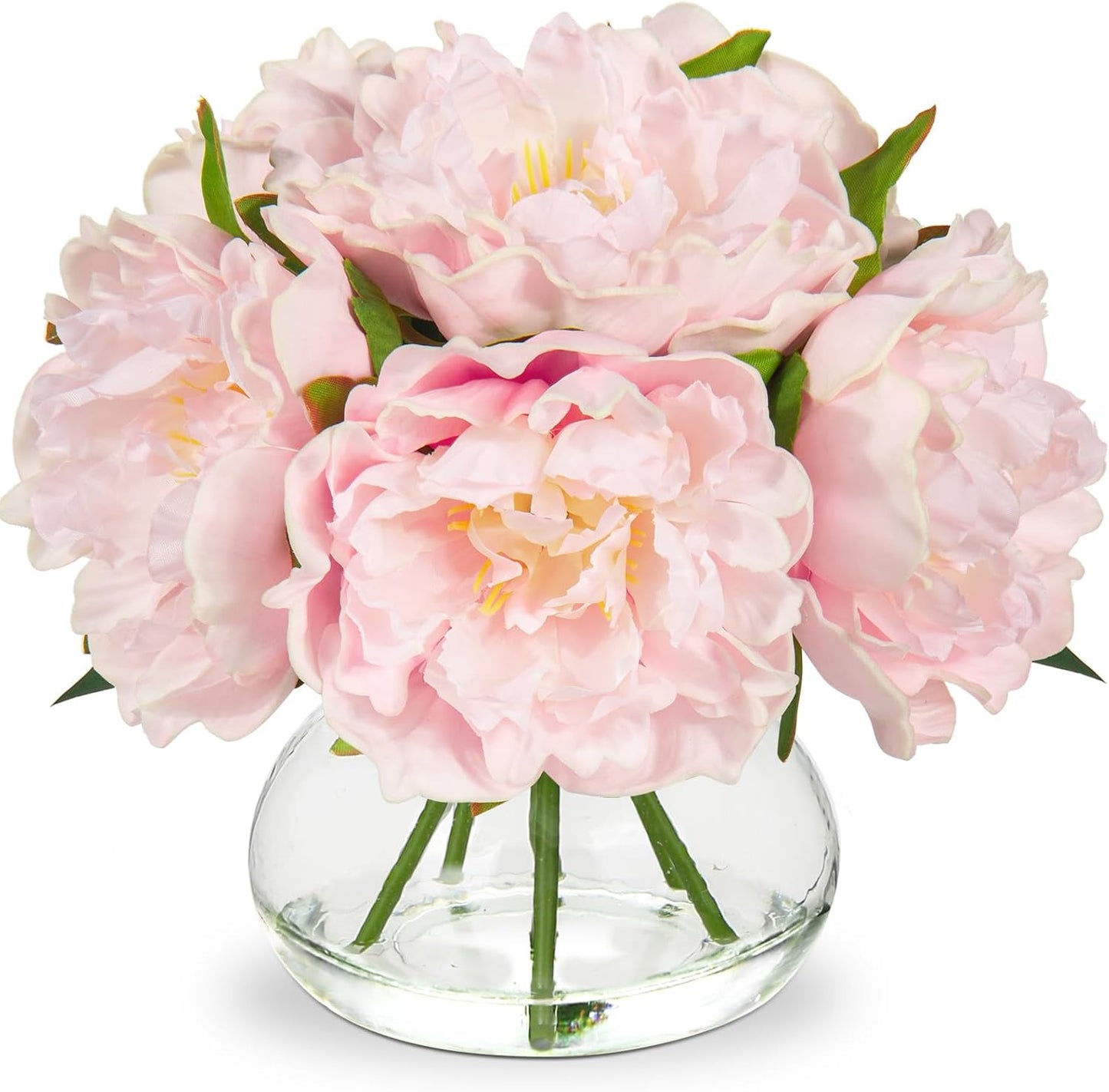 Hollyone Hydrangea Artificial Flowers with Vase White Silk Fake Flowers Arrangements in Glass Vase with Faux Water for Home Bathroom Office Table Centerpiece Shelf Decorations