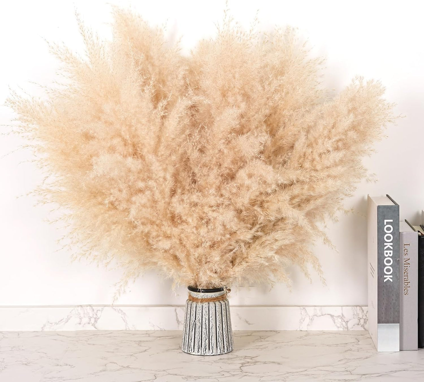 46inch 12pcs Dried Pampas Grass Decor Tall-Large Brown Pompas Grass Floral-Natural Tall Fluffy Pampas Grass Flower for Floor Vase,Wedding,Party,Living Room Floor,Boho Home Decor