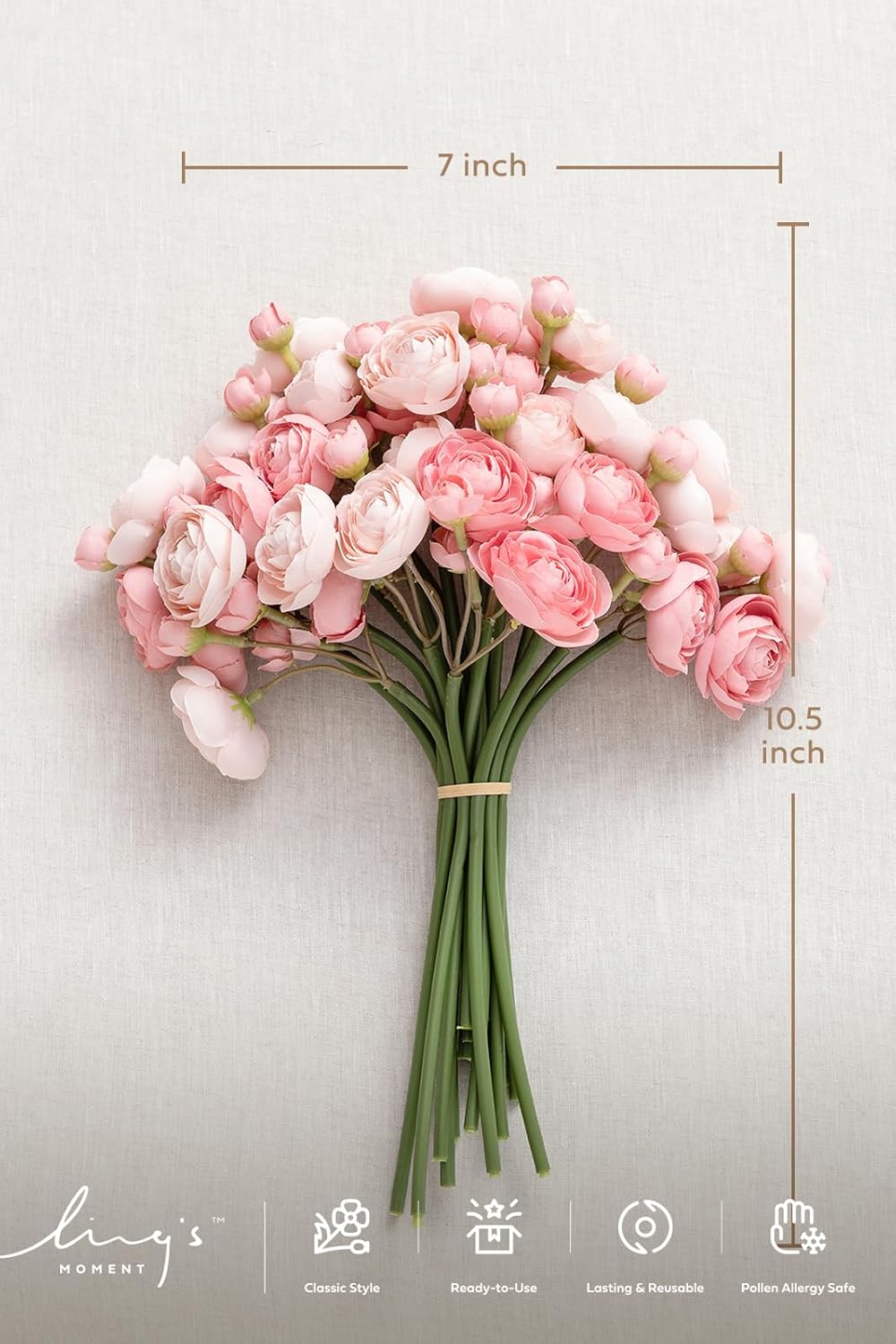 Ling's Moment Ranunculus Artificial Flower, Faux Silk Mini Ranunculus Flowers for DIY Bouquet, Bulk Fake Wedding Filler Flowers for Centerpieces Arrangements Bridal Shower Decorations, Dusty Rose