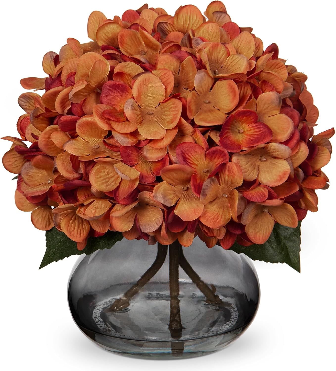 Hollyone Hydrangea Artificial Flowers with Vase White Silk Fake Flowers Arrangements in Glass Vase with Faux Water for Home Bathroom Office Table Centerpiece Shelf Decorations