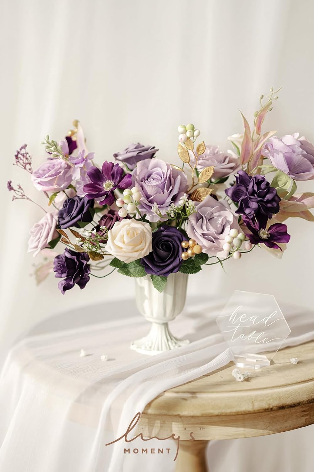 Ling's Moment Artificial Flowers Fake Roses Faux Peony Foam Gardenia Combo for DIY Wedding Bouquets Centerpieces Arrangements Bridal Shower Party Home Decorations, Purple, 23pcs