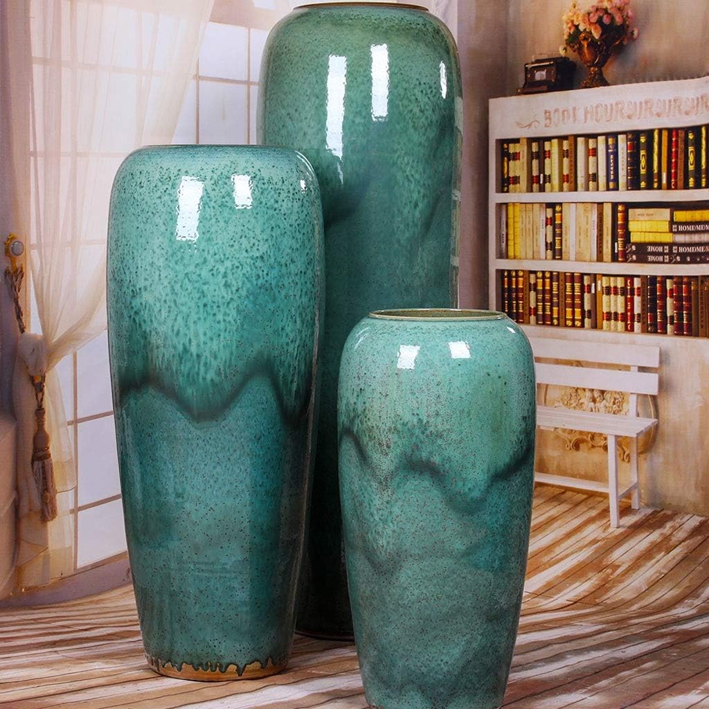 Decorative Vases Green Ceramic Large Vase Home Restaurant Office Decoration Style Floor Vase Decoration Or As A Farmhouse Vase,