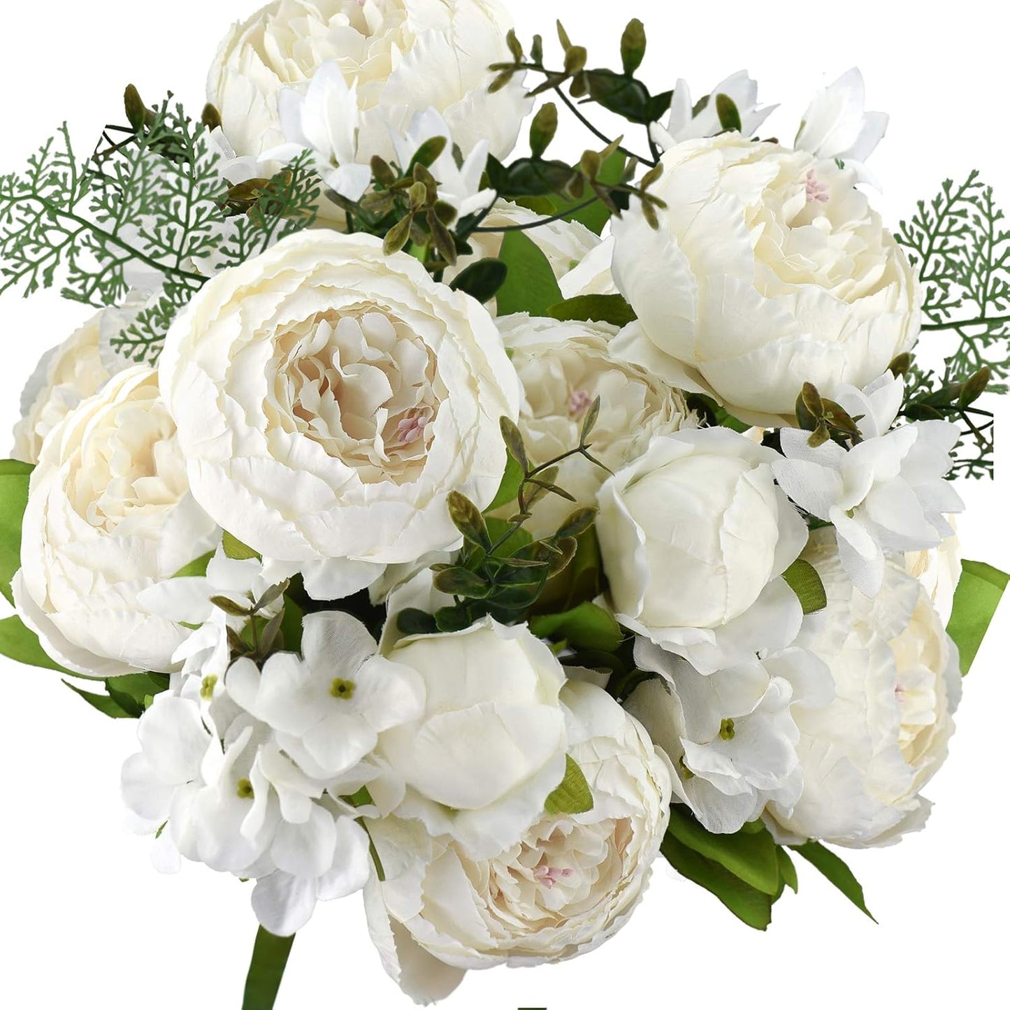 FiveSeasonStuff Mixed Cream Beige and Moss Green Vintage Artificial Silk Flower Peonies 2 Bouquets Floral