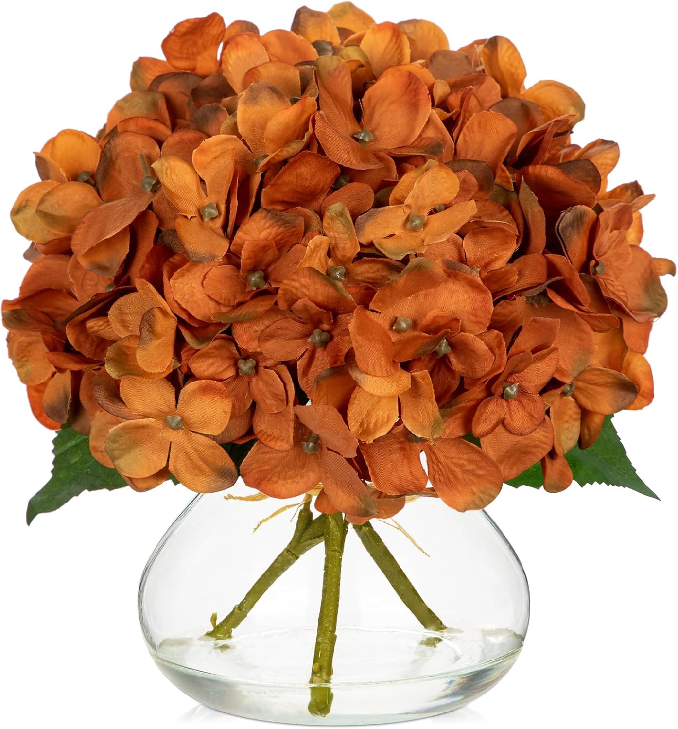 Hollyone Hydrangea Artificial Flowers with Vase White Silk Fake Flowers Arrangements in Glass Vase with Faux Water for Home Bathroom Office Table Centerpiece Shelf Decorations