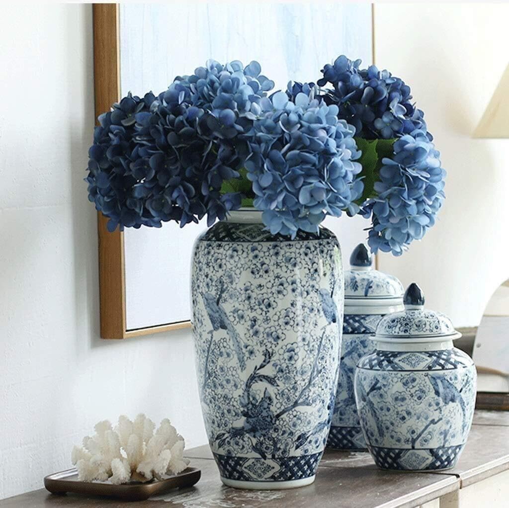 Blauw and Wit Porcelain Ceramic Vase, Decorative Flower Pots for Centerpieces, Living Room Décor, Fresh or Dried Flowers, 17-37cm