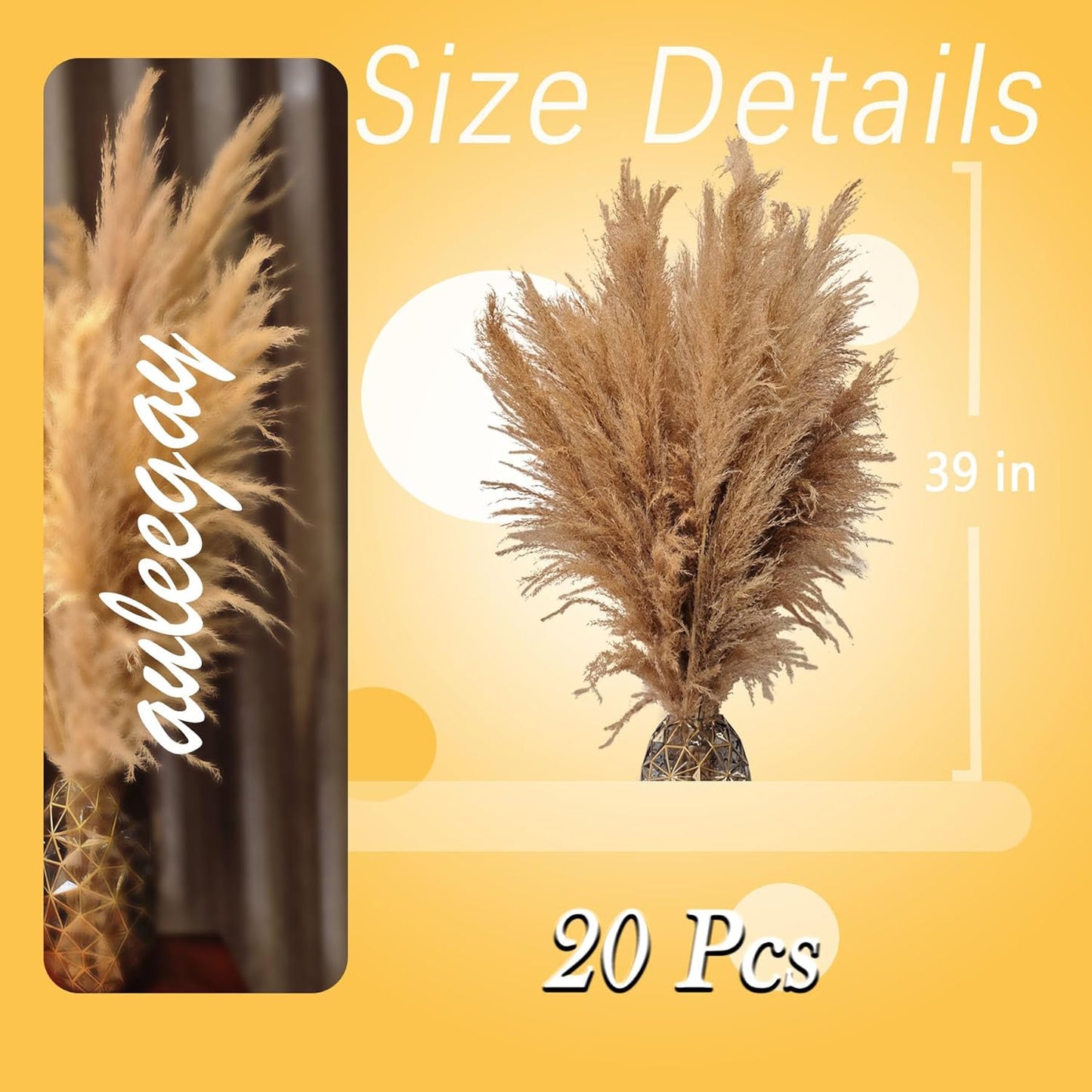 20 PCS 40 inches Bohemian Style Handpicked Pampas Grass Dried Flowers, Big Pampas Grass, Fluffy Grass, Dried Flowers for Wedding, Party