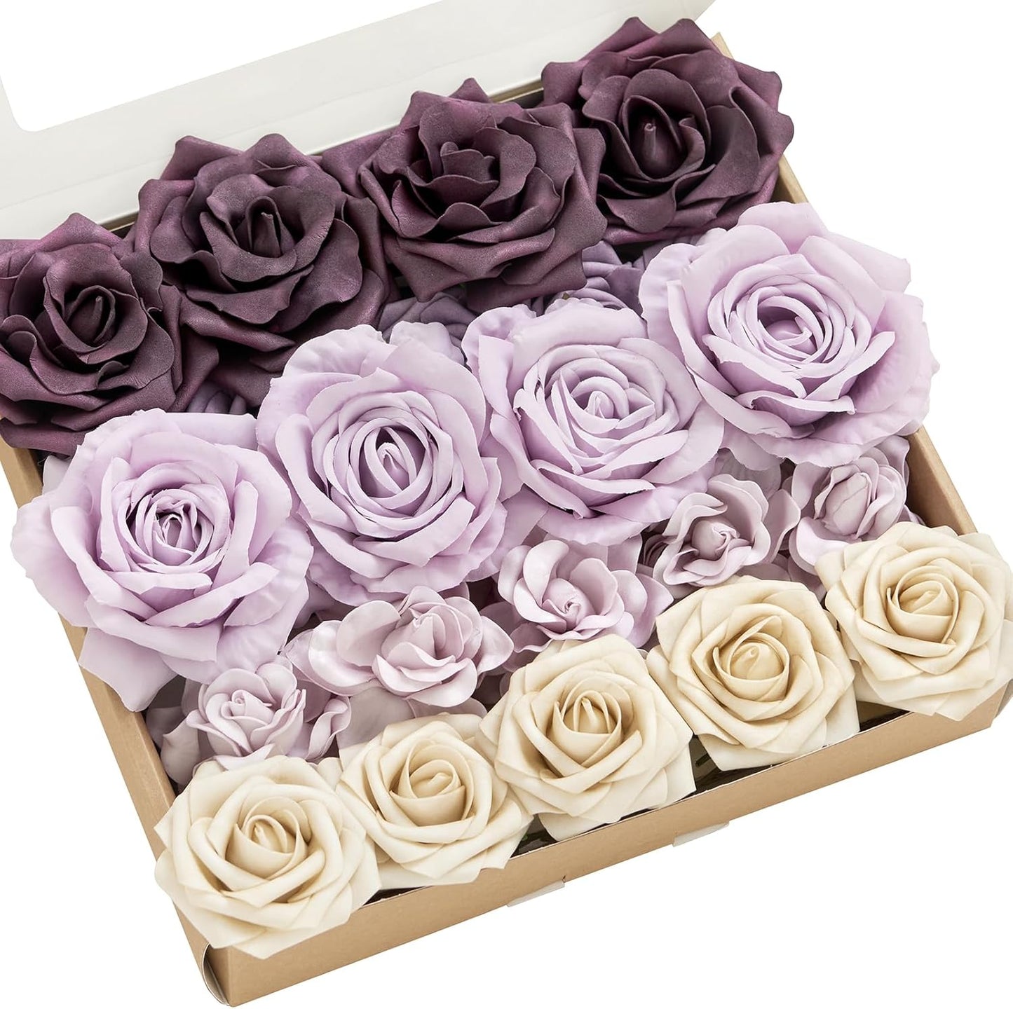 Ling's Moment Artificial Flowers Fake Roses Faux Peony Foam Gardenia Combo for DIY Wedding Bouquets Centerpieces Arrangements Bridal Shower Party Home Decorations, Purple, 23pcs