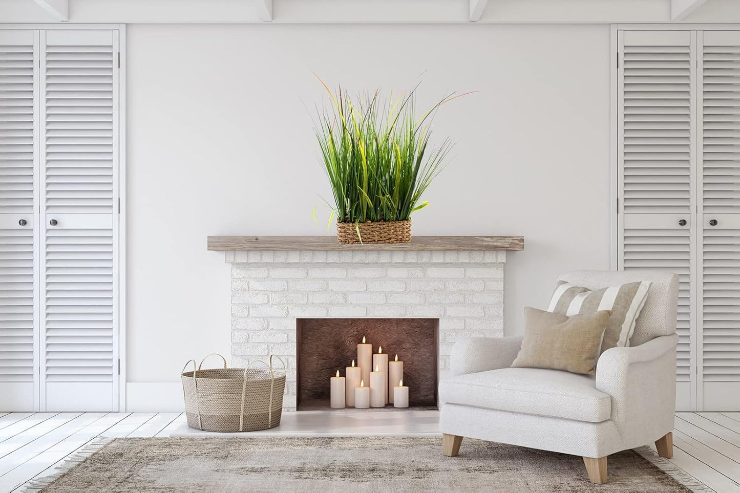 AlphaAcc 20 inch Evergreen Sea Grass Plant in Leather Woven Planter Realistic Looking Fake Plants Wheat Grass Farmhouse Faux Plant for Home Kitchen Bathroom Bedroom Decor