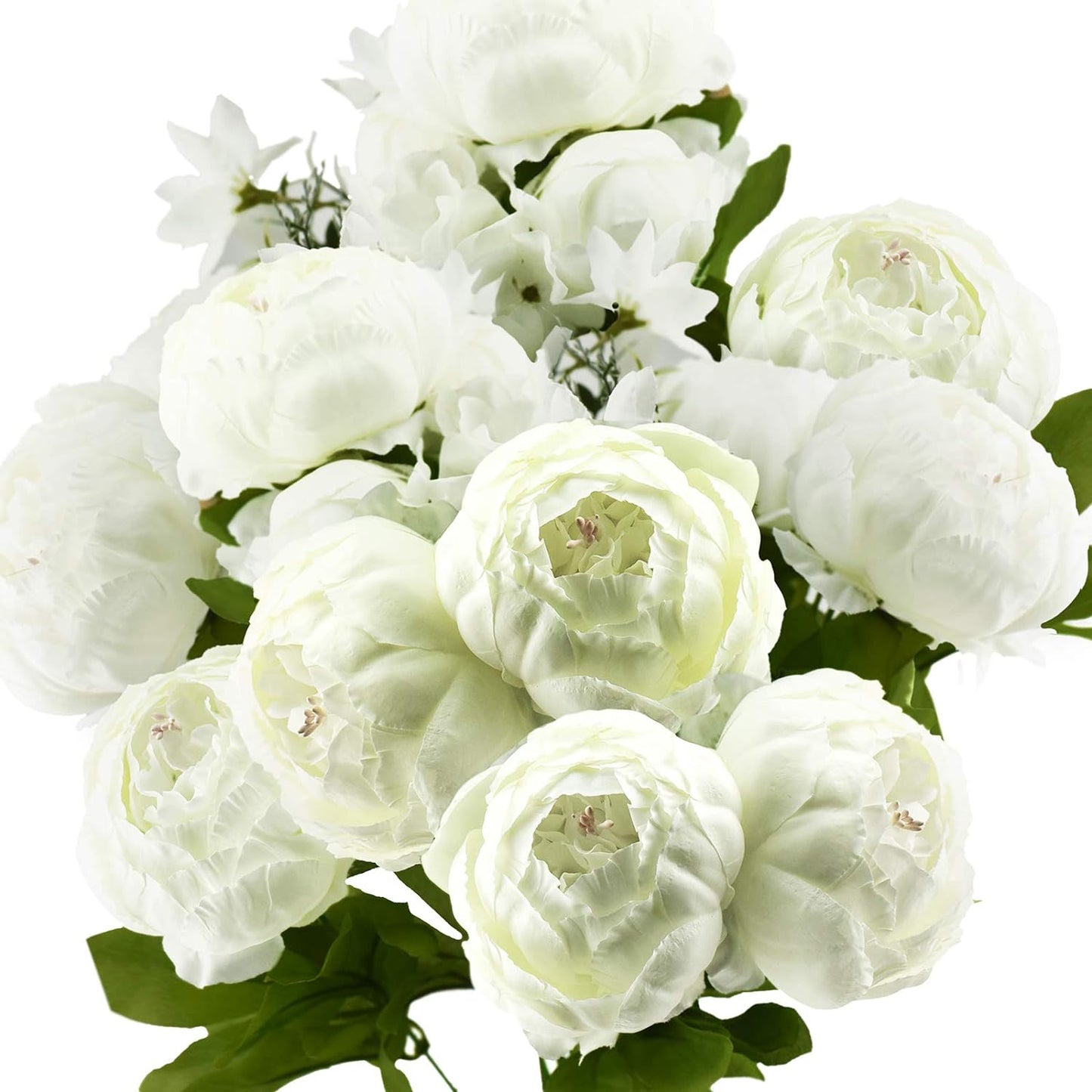 FiveSeasonStuff Mixed Cream Beige and Moss Green Vintage Artificial Silk Flower Peonies 2 Bouquets Floral