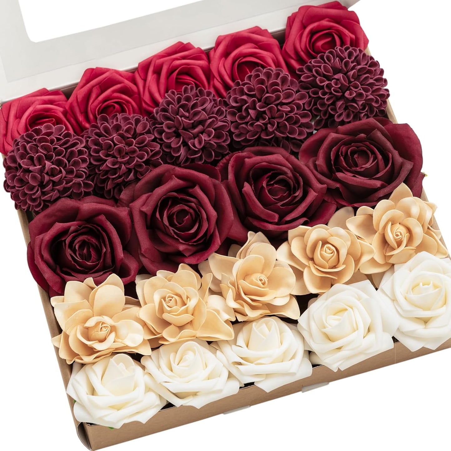Ling's Moment Artificial Flowers Fake Roses Faux Peony Foam Gardenia Combo for DIY Wedding Bouquets Centerpieces Arrangements Bridal Shower Party Home Decorations, Purple, 23pcs