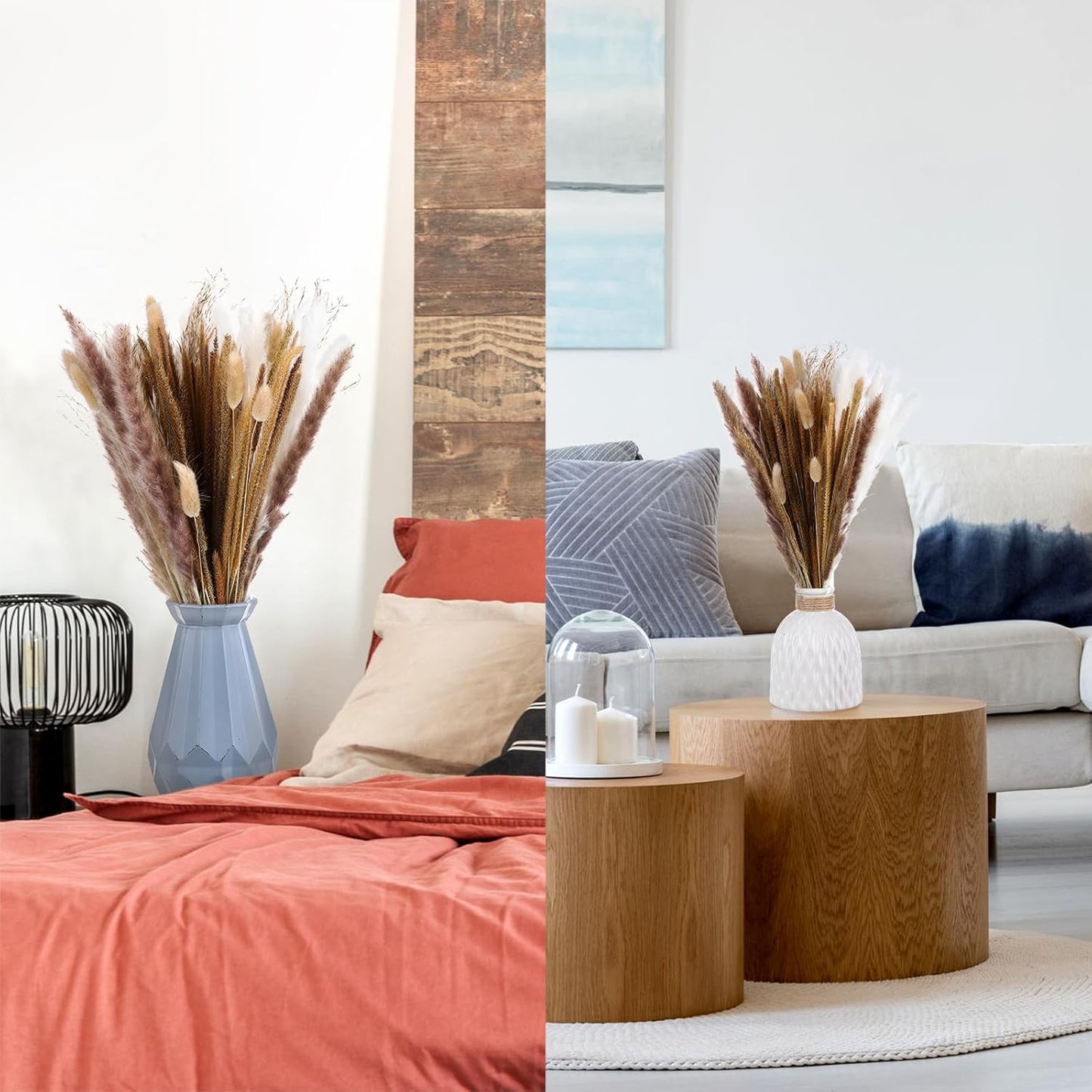 500 Pcs Dried Pampas Grass Decor, 17 Inch Dried Flower Plants bulk white and brown Pampas Grass Reed Bunny Tails Bouquet for Wedding Boho Table Decor Rustic Farmhouse Party decoration