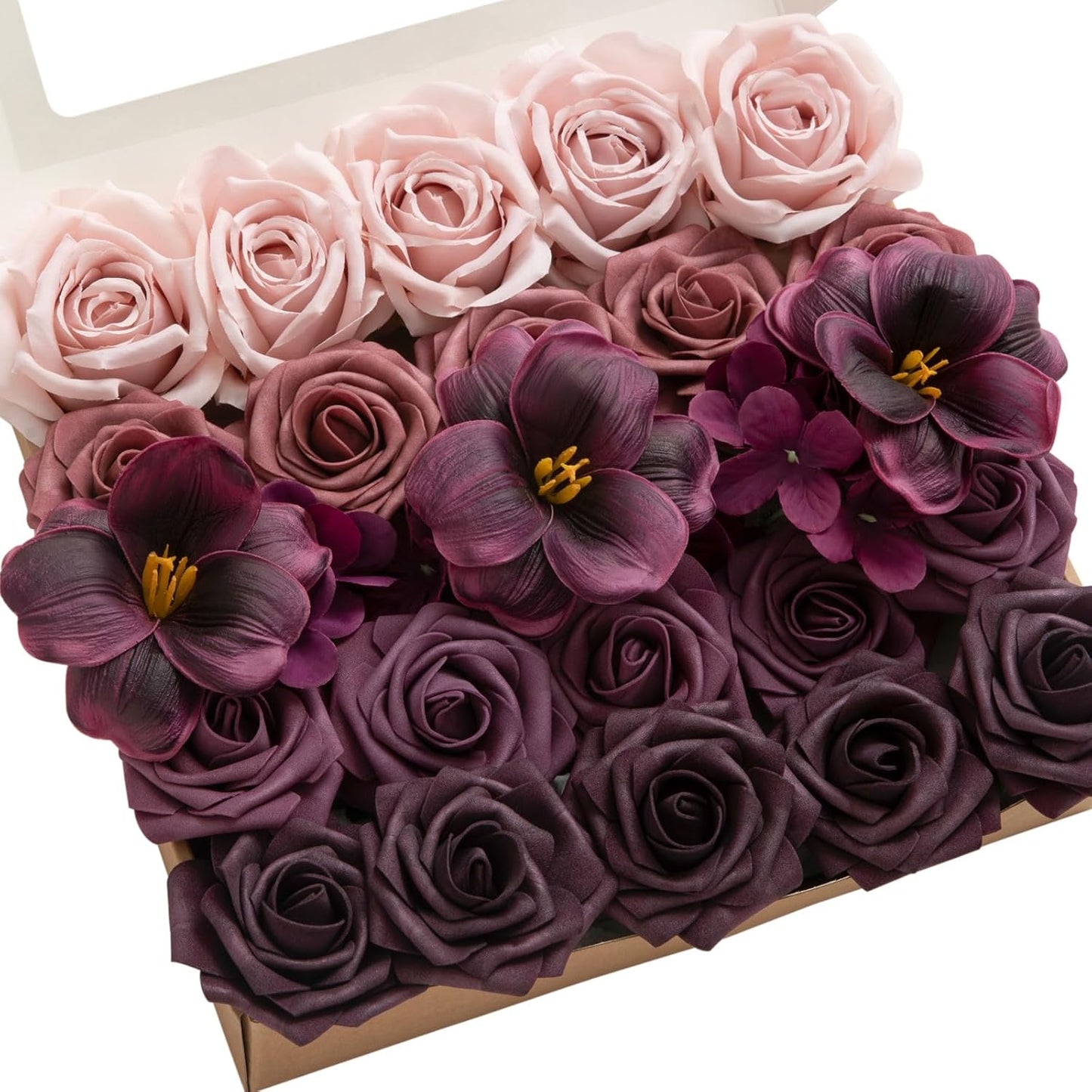 Ling's Moment Artificial Flowers Fake Roses Faux Peony Foam Gardenia Combo for DIY Wedding Bouquets Centerpieces Arrangements Bridal Shower Party Home Decorations, Purple, 23pcs